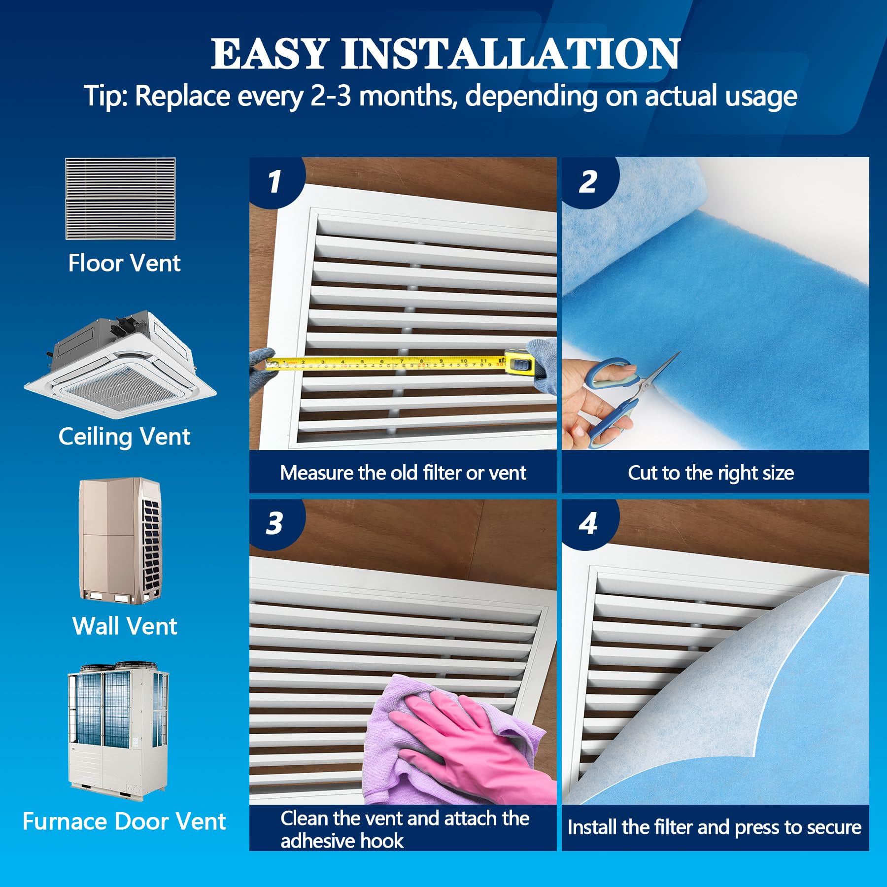 MERV - 8 filtros de ventilación de aire, 20 x 90 pulgadas, cortados para adaptarse al material del filtro de aire (más de 80 filtros), filtro electrostático de triple ventilación para suelo, techo