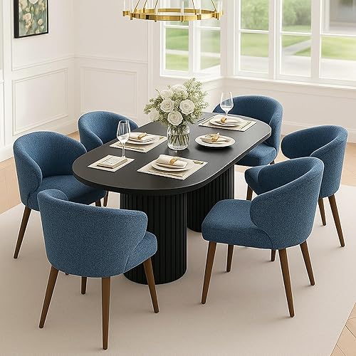 Miniatura 8 de HNY Mid Century Modern - Juego de 4 sillas de comedor Sherpa Boucle, sillas de acento tapizadas con respaldo curvado tipo ala y reposabrazos, sillas