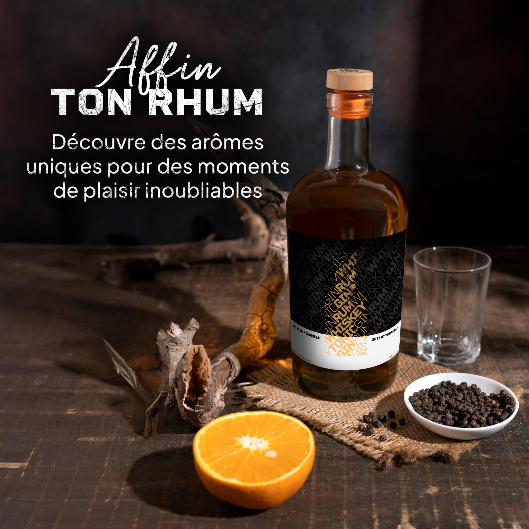 DIBYS Kit préparation Rhum arrangé | Coffret avec 12 épices Naturelles et Accessoires | Cadeau pour Homme et Femme | Kit de dégustation de Rhum DIY avec 4 Recettes | Set à Faire soi-même