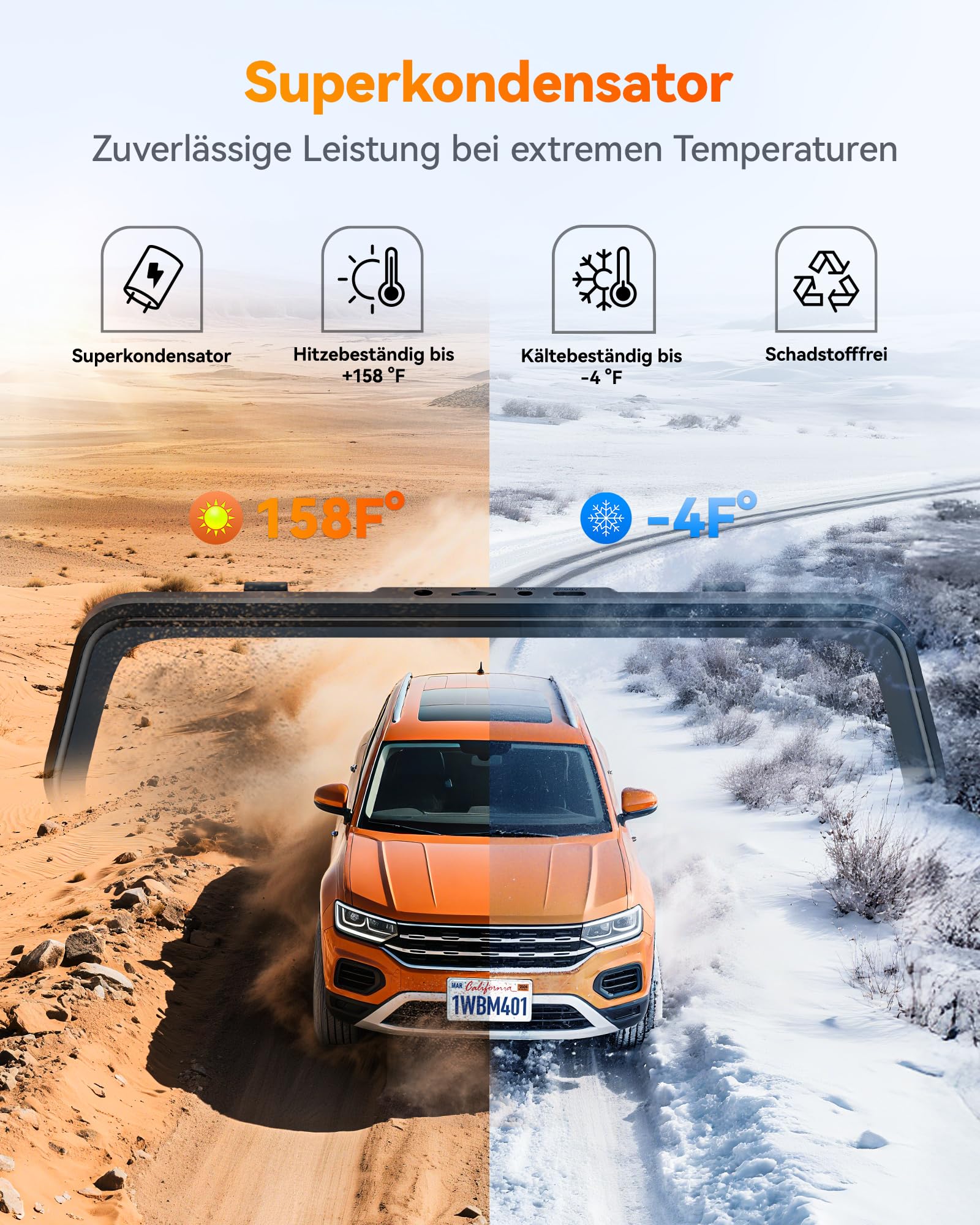 WOLFBOX M40 10” Rückfahrkamera Spiegel, 4K+1080P Dashcam Auto Vorne Hinten | Rückspiegel Kamera mit ADAS/BSD, Sprachsteuerung, Nachtsicht, Touchscreen, Integriertem Wi-Fi, Inklusive 64GB Karte & GPS