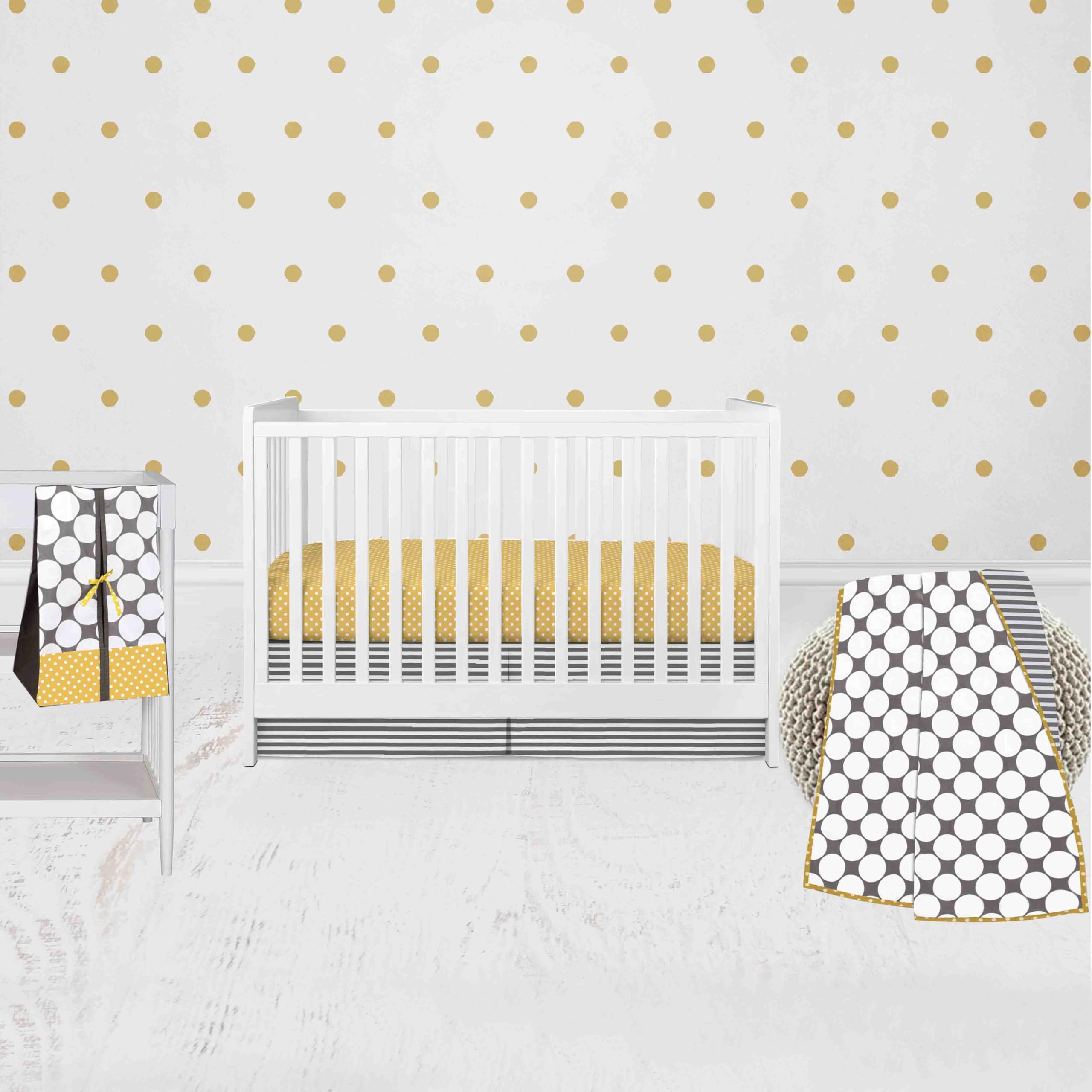 Bacati - Dots Stripes Gray Yellow 4 Piece Crib Bedding Set with Diaper Caddy