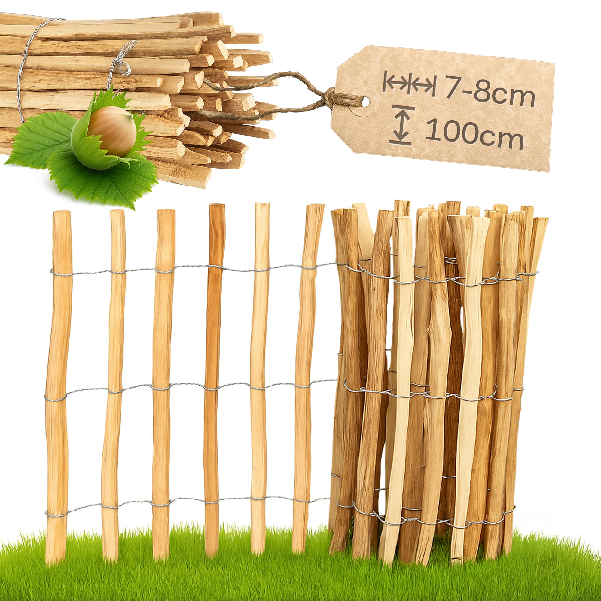 Clôture à ganivelle- Longueur 5 m - Espace 7-8 cm - Clôture à lattes en bois - Décoration pour jardin