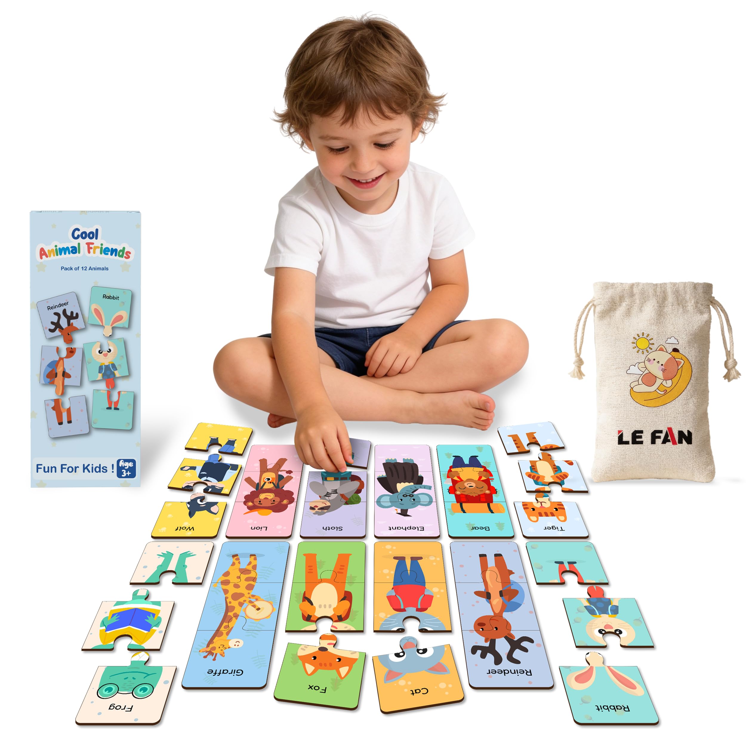 Lefan Wooden Jigsaw Puzzle for Kids (Pack of 12 Animals) | Animal Puzzle Learning Toy for Toddlers 3+ Years | Educational Matching Puzzle Board | Eco-Friendly Wooden Toys for Boys & Girls-image-39
