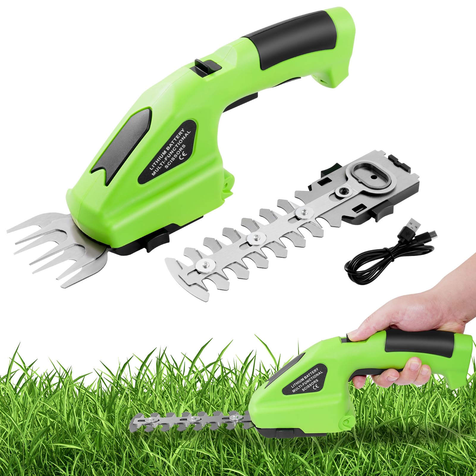 Cordless Hedge Trimmer & Grass Shear 2 in 1, 7.2V Rechargeable 2000mAh Lithium-Ion Battery, Lightweight Electric Shrub Trimmer, Handheld Garden Cutting Hedge Trimmer, Grass Cutter