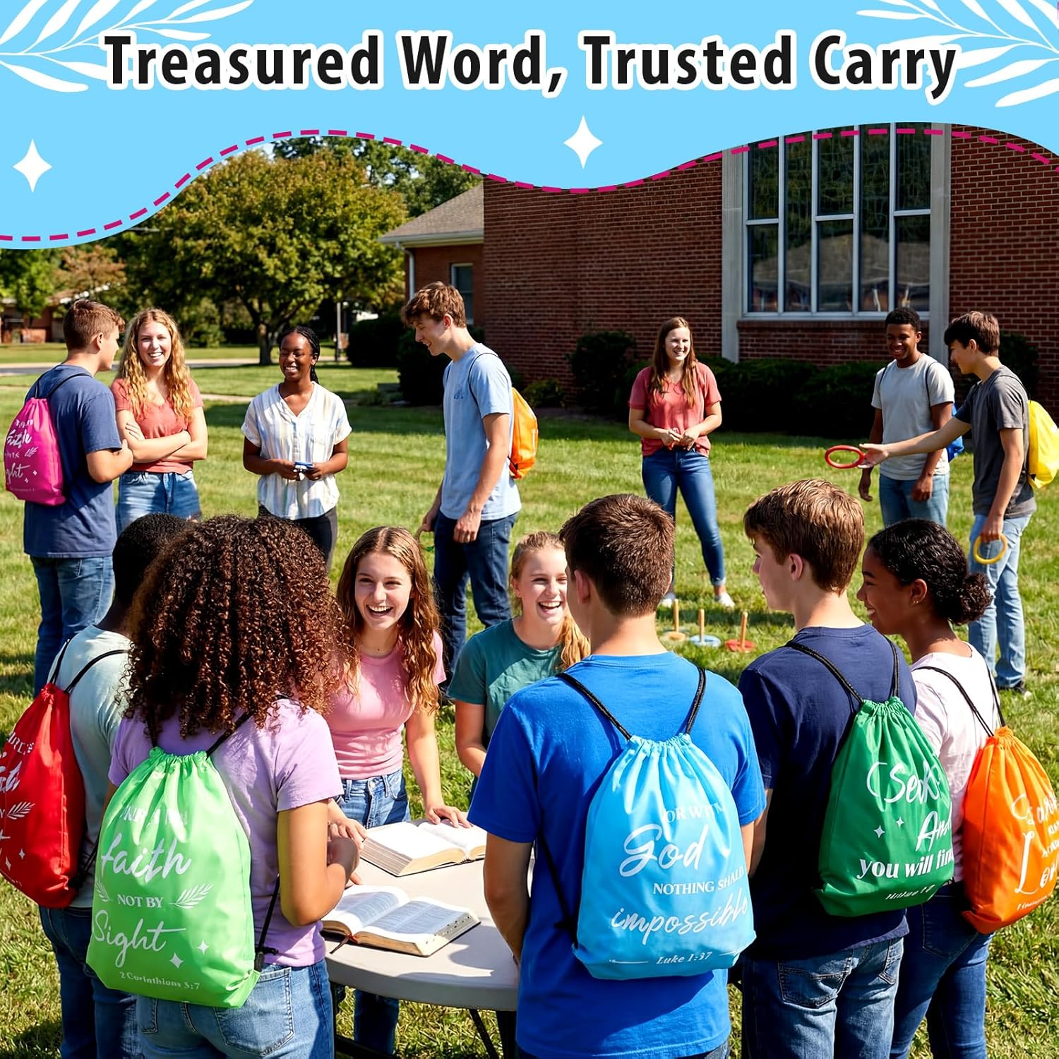 30 Pcs First Communion Baptism Drawstring Backpack Bulk Religious Christian Gift Bags God Bless Christian Bible Verse Goodie Candy Treat String Bags for Church Baptism Party Decor - Image 5