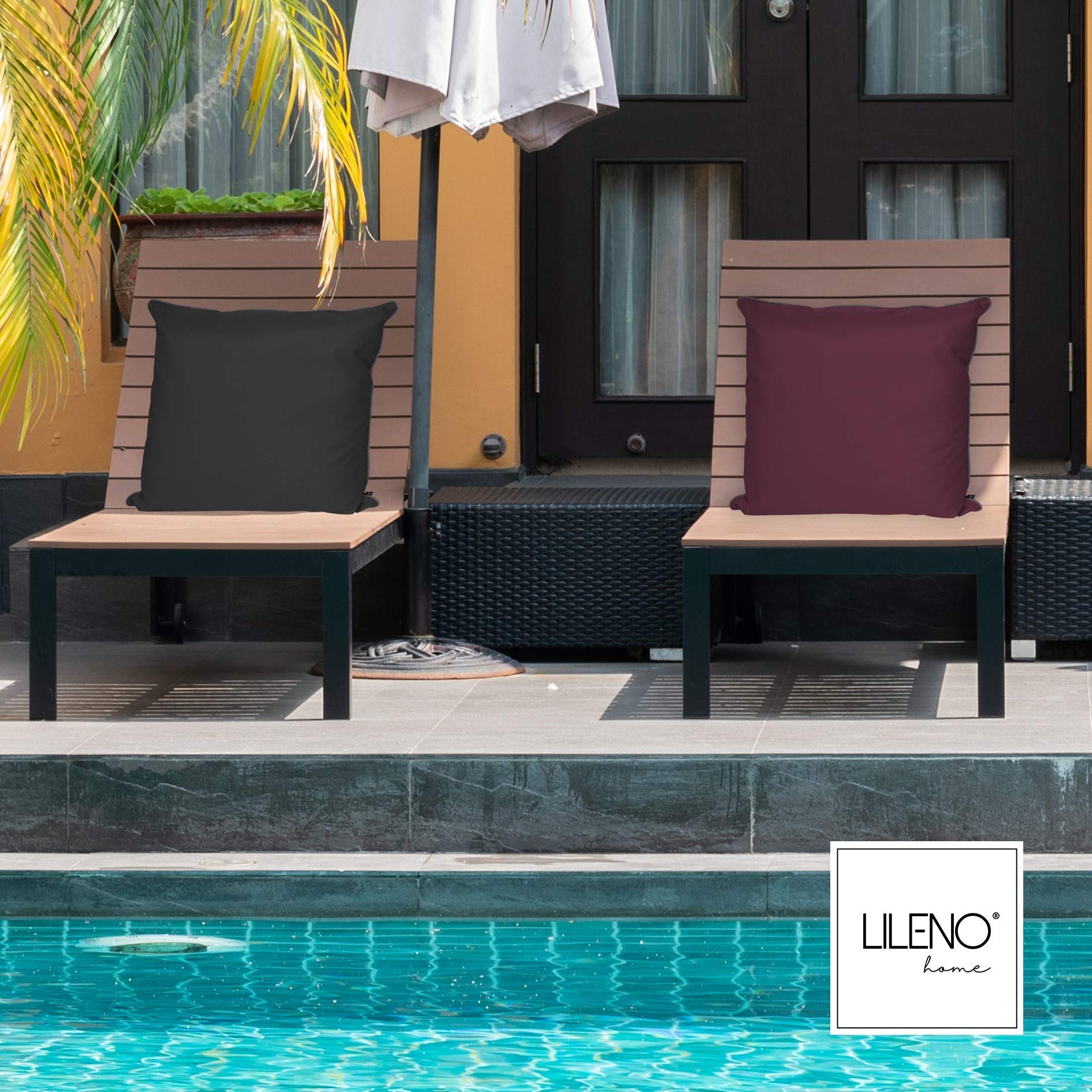 LILENO HOME Kissen 50x30 cm [2er Set] - Wasserabweisende Kissenhülle Brombeere (ohne Füllkissen) - Kissenbezug wasserfest als Gartenkissen oder Dekokissen - Kissenhülle Indoor und Outdoor