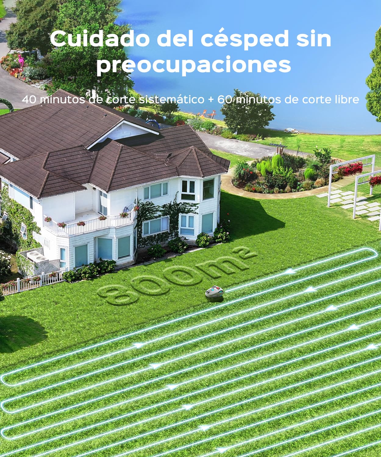 YARDCARE M800Plus Robot Cortacésped sin Cable Perimetral, Posicionamiento GPS + 3D Visión, Robot Cortacésped sin Cables, Modo de Corte en U,800 m², Carga Automática, App, Detección de 150 Obstáculos