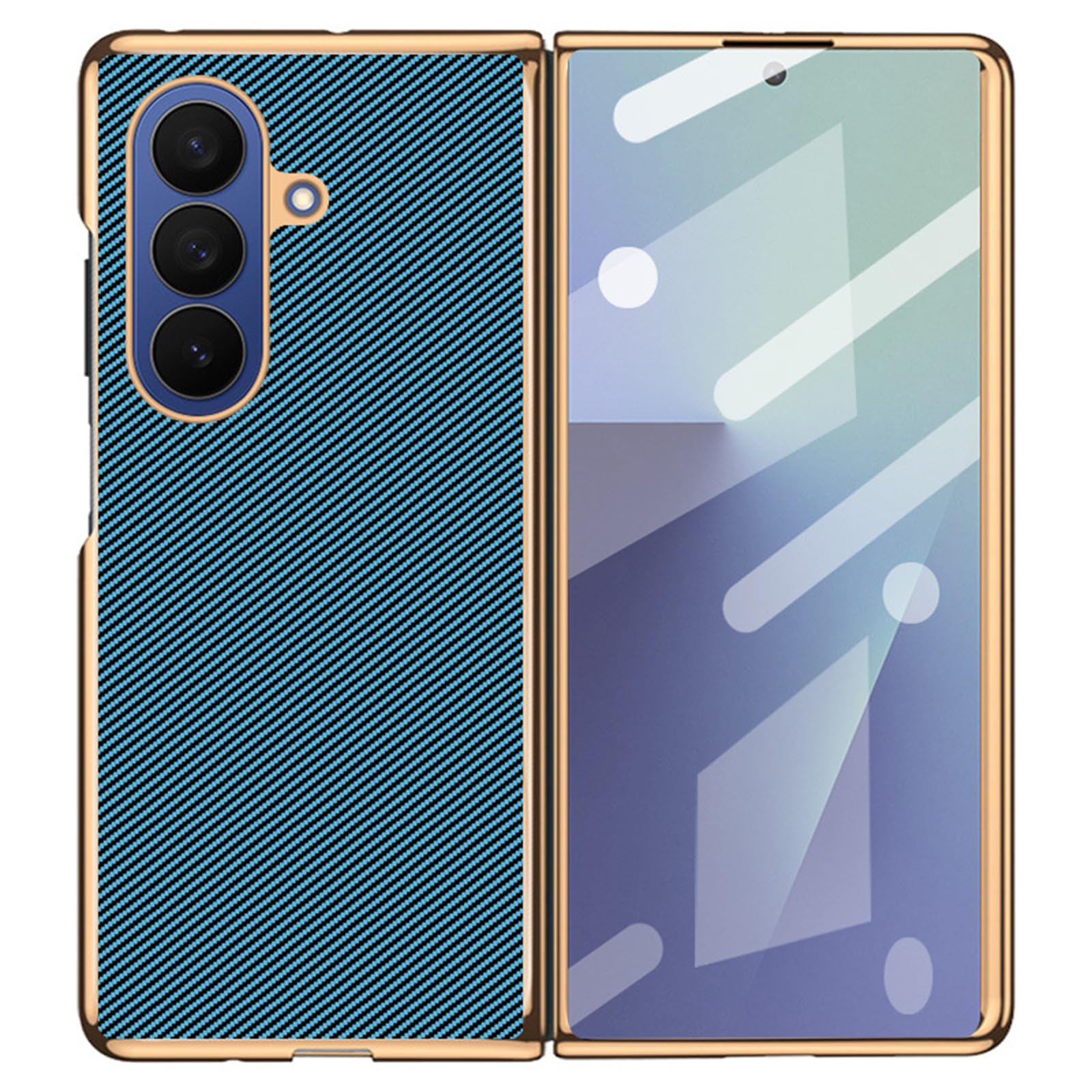 Galwanizowane etui do Samsung Galaxy Z Fold 7, wytrzymałe etui ochronne ze wzorem z włókna węglowego z osłoną ekranu ze szkła hartowanego (niebieskie)