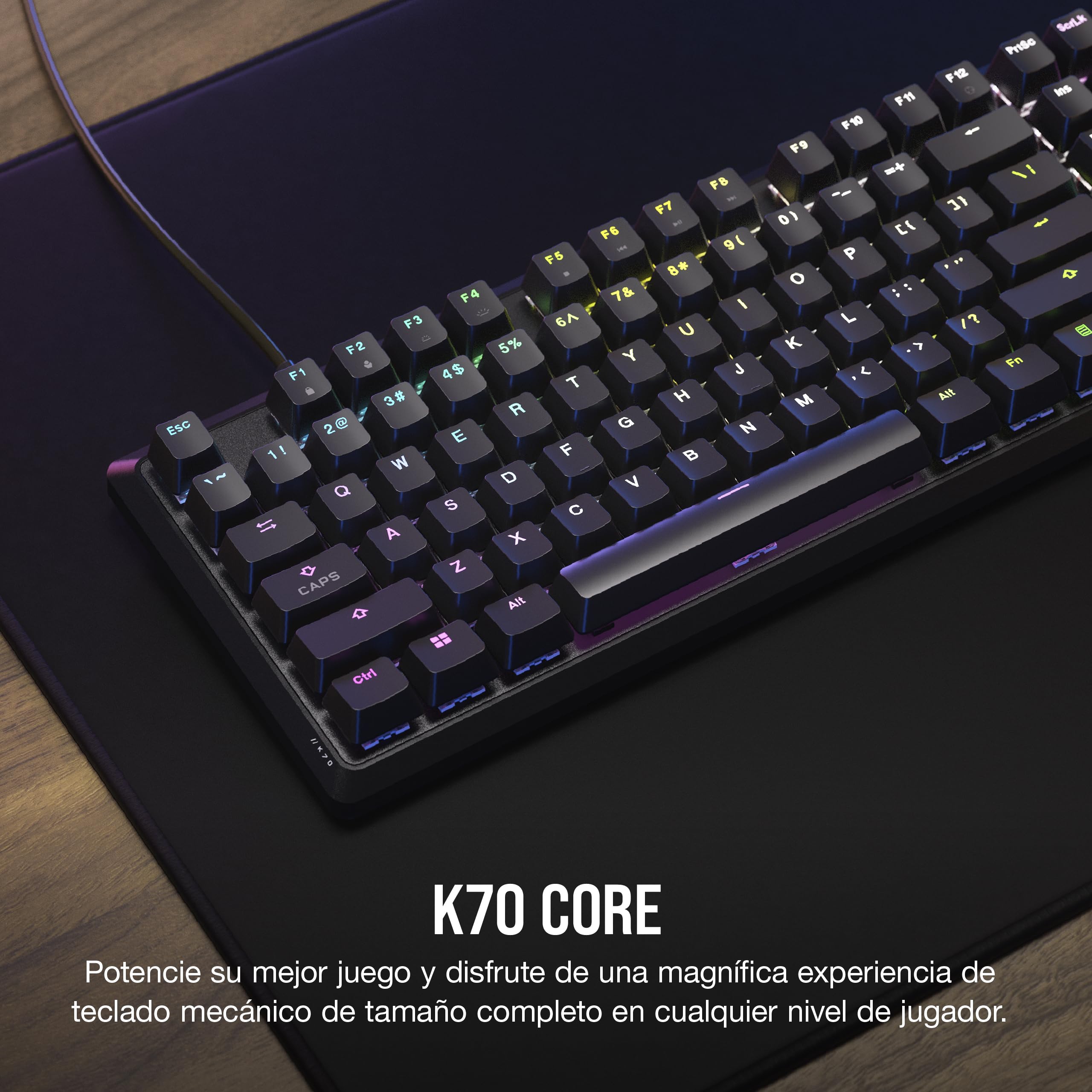 Corsair Teclado mecánico K70 CORE RGB para juegos, interruptores lineales rojos MLX prelubricados, amortiguación de sonido, esfera de control multimedia, compatible con iCUE