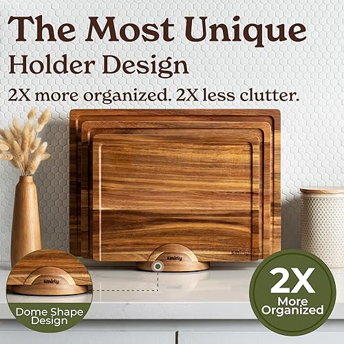 Miniatura 4 de SMIRLY - Juego de tablas grandes para cortar para la cocina, con soporte incluido, hecho de madera de bambú