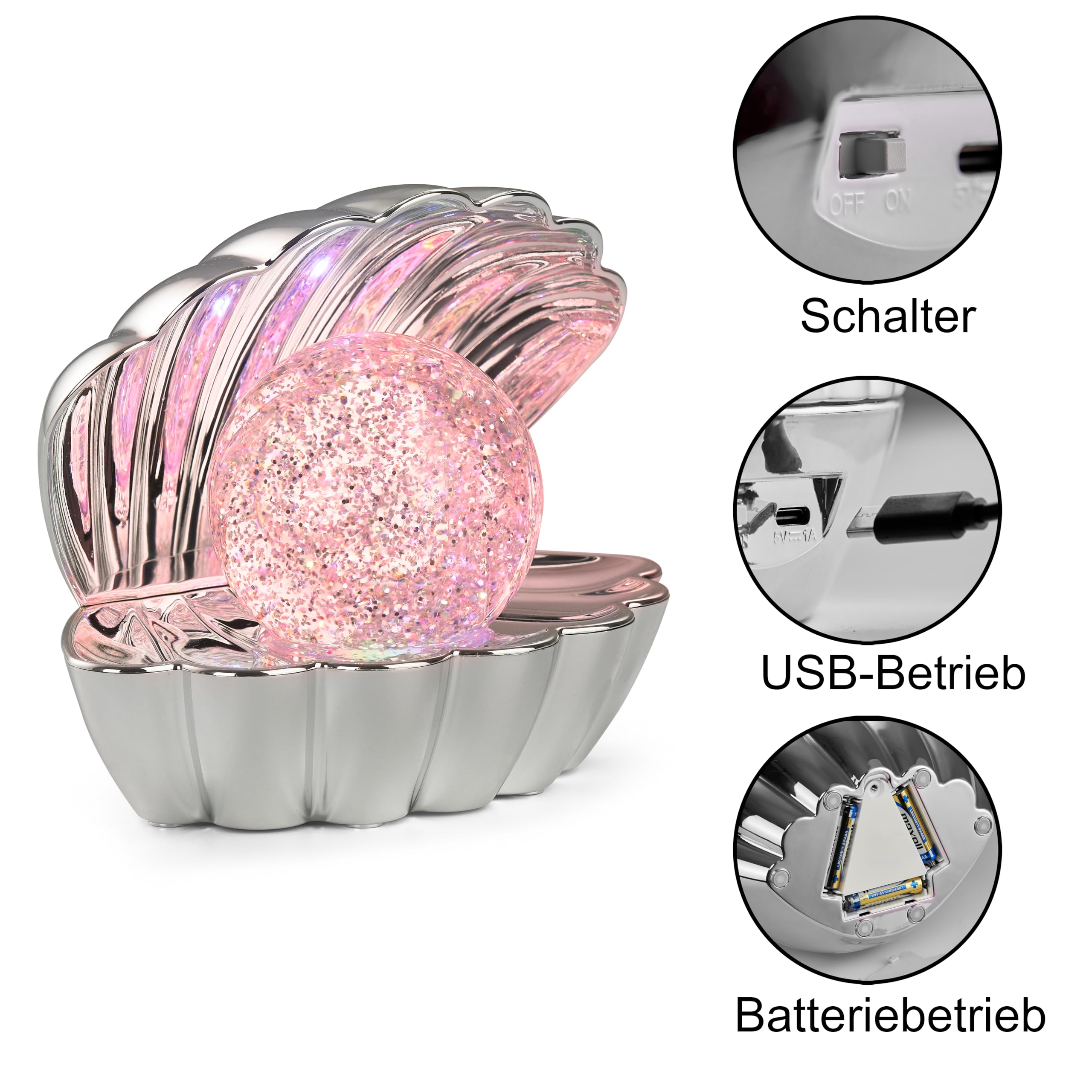 Reality Leuchten Tischleuchte Shelly R57731106, Kunststoff Chrom, 0.8 Watt LED, Farbwechsel