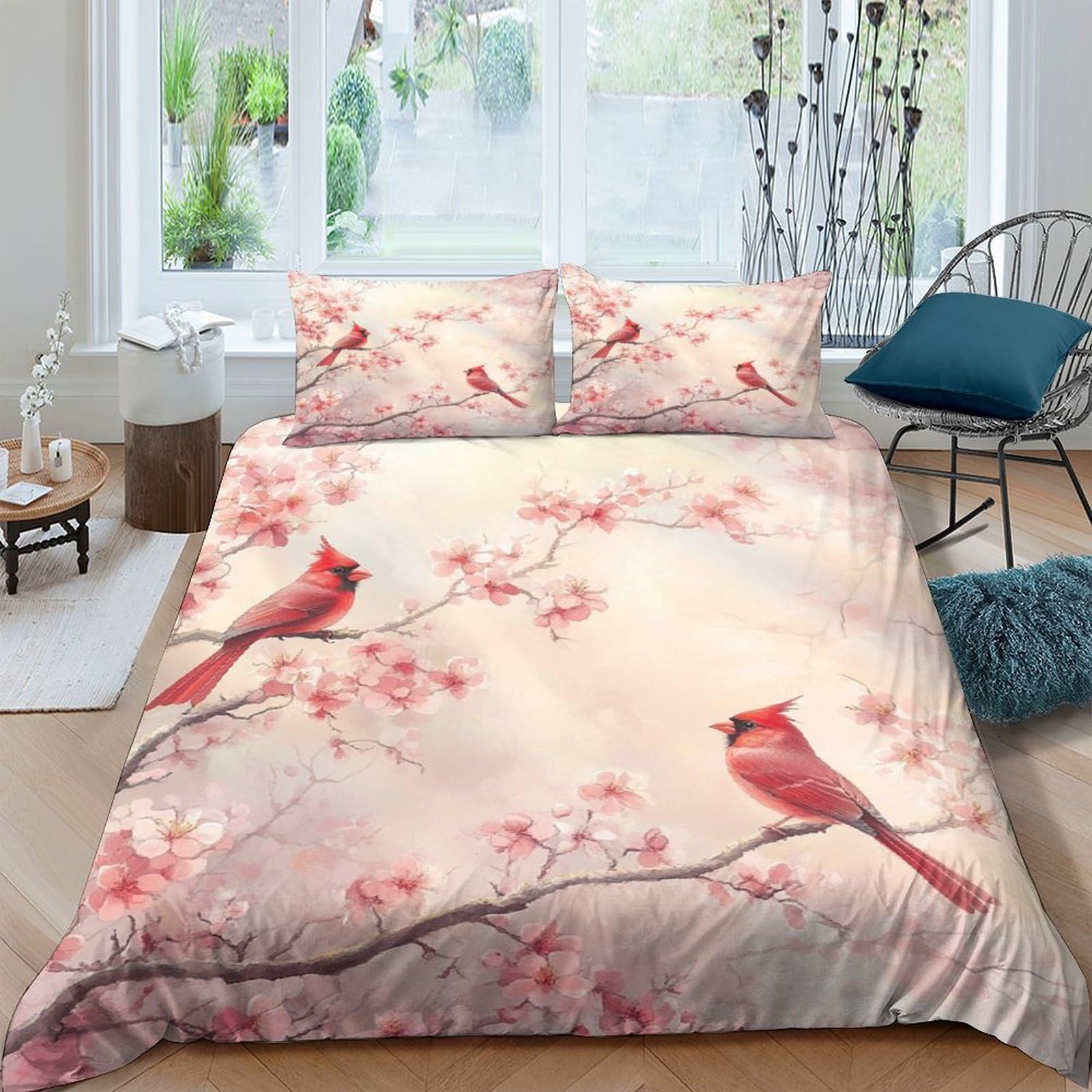 Ctjqhvkz Style-1 3D Printed Cherry Blossom Fitted Sheet Microfiber Pink Bird Mattress Cover For Bedroom Guest Room Machine Washable Decor Single（135X200cm）