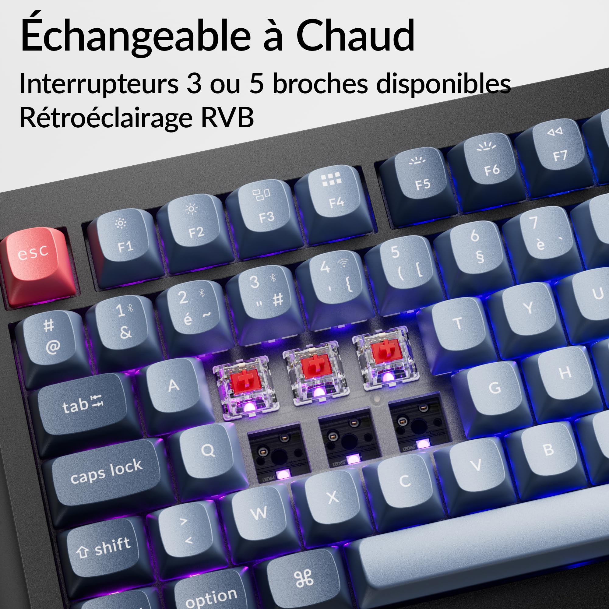 Keychron V6 Max Clavier Mécanique 100% AZERTY, 2.4 GHz/Bluetooth/Filaire, Programmable QMK, RVB, 4000mAh, Hot-Swap, Clavier de Gaming pour Mac/Win/Linux, Gateron Jupiter Switches Rouges