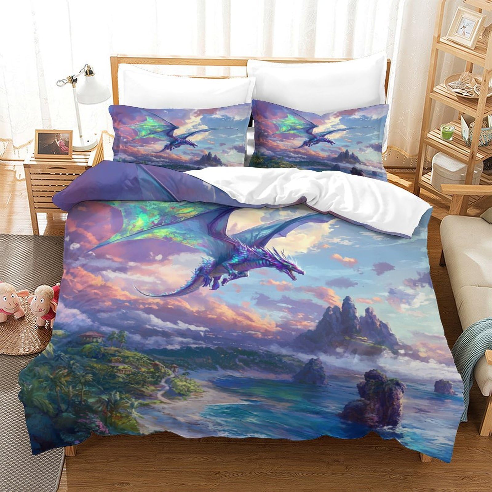 Housse de couette crâne impression 3D microfibre super king size 260x220 cm avec taies