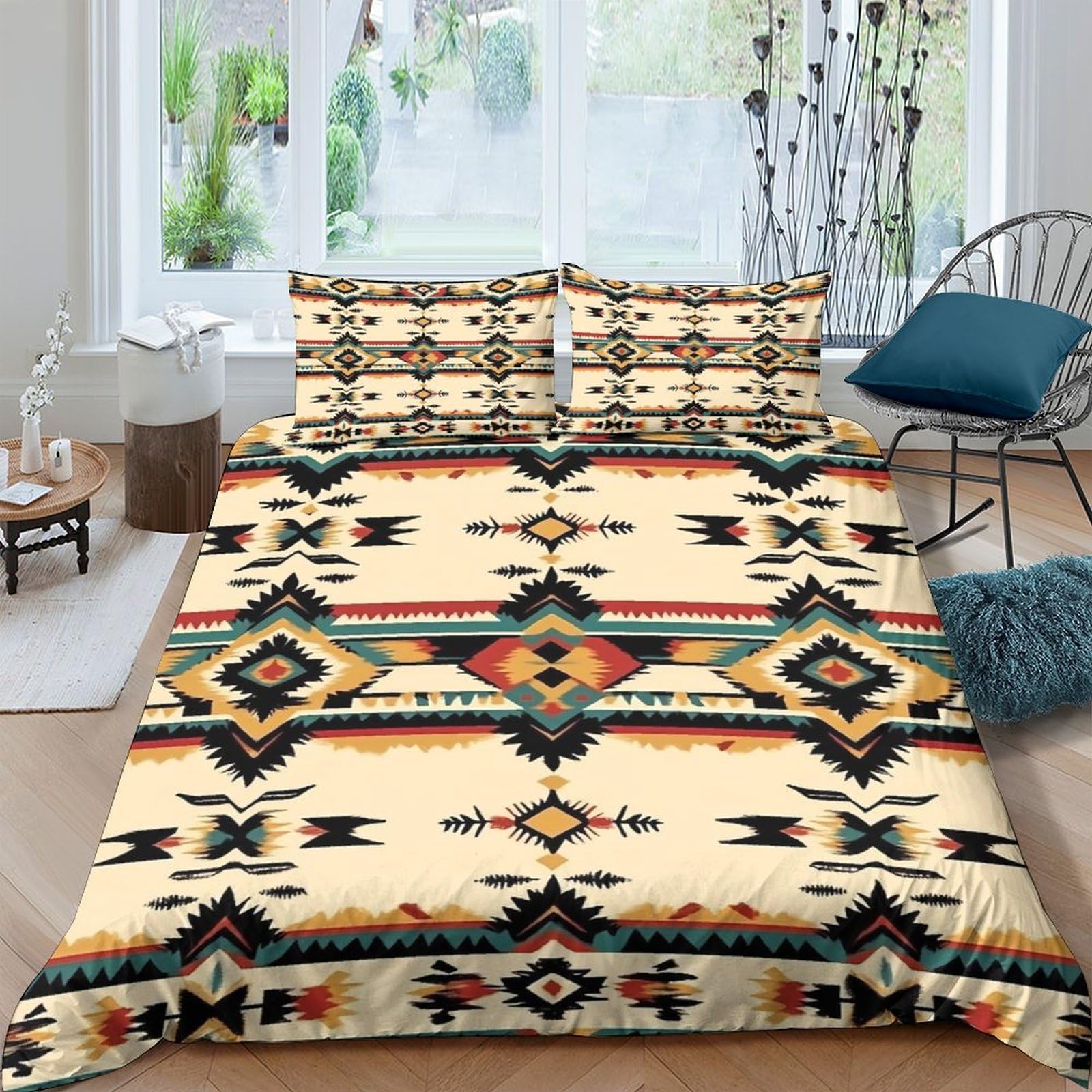 Ctjqhvkz Style-4 3D Printed Ethnic Geometric Fitted Sheet Microfiber Soft Beige Tribal Pattern Bed Cover For Bedroom Guest Room Decor Single（135X200cm）