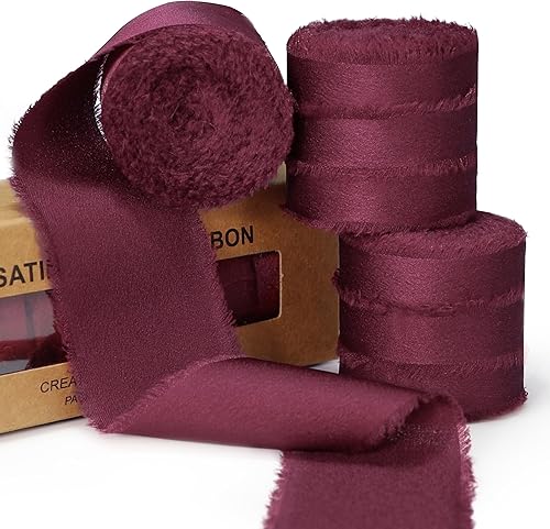 Miniatura 8 de Cinta verde marfil para envoltura de regalos, cintas de tela deshilachada de gasa de satén de seda para manualidades, ramos de flores, decoración de