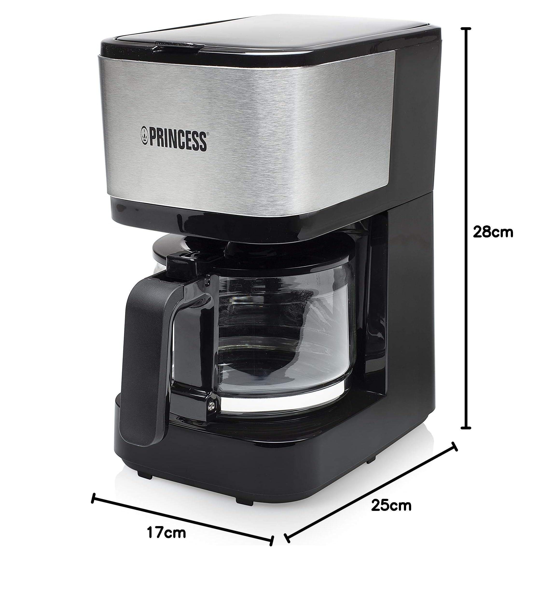 Princess - Macchina da caffè con filtro permanente e caraffa in vetro per 8 tazze