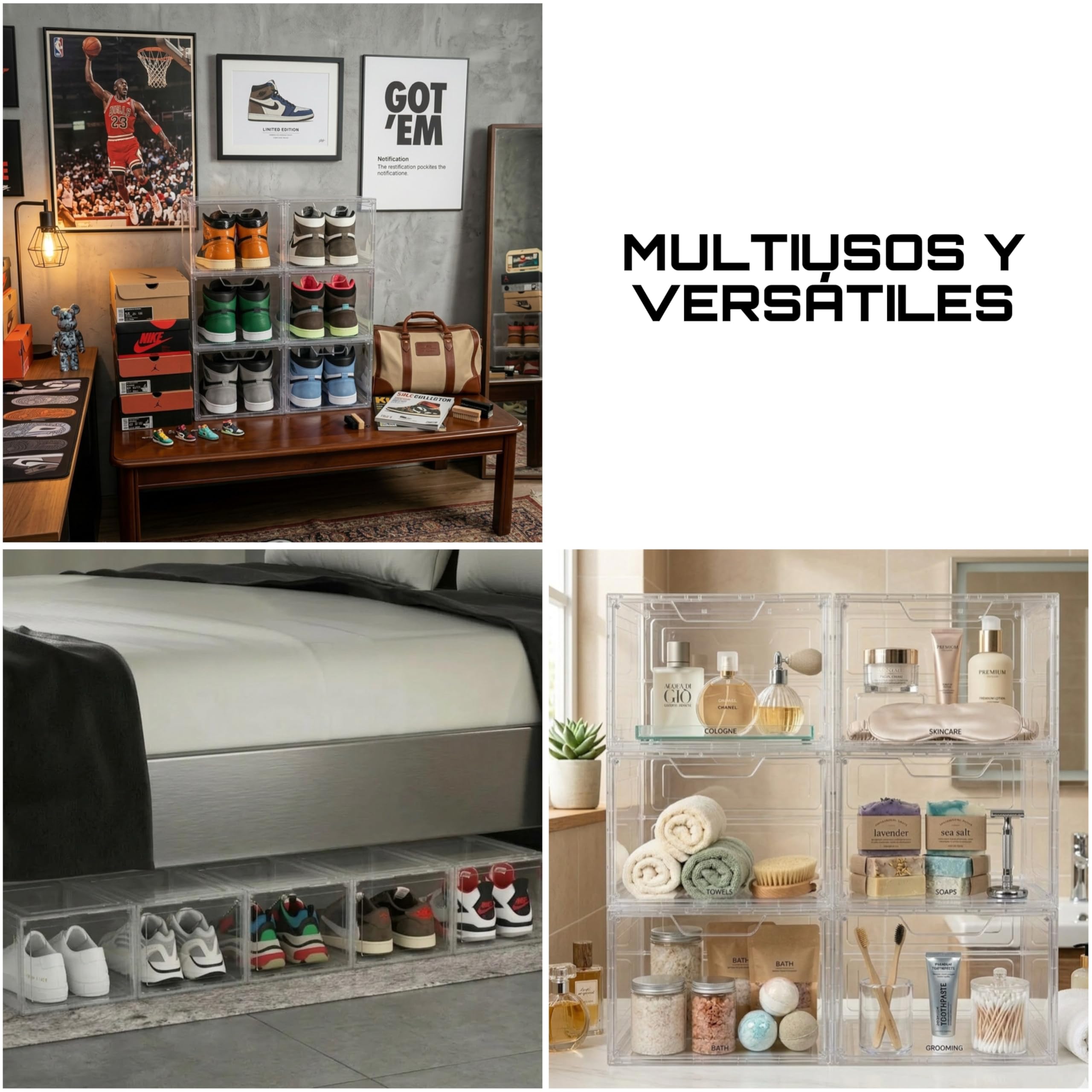 Cajas para Zapatos Transparente Apilable – Juego de 6 Cajas de Almacenaje de Calzado y Ropa, Organizador de Zapatos para el Hogar, Zapatero de Plástico Moderno para Orden y Espacio.
