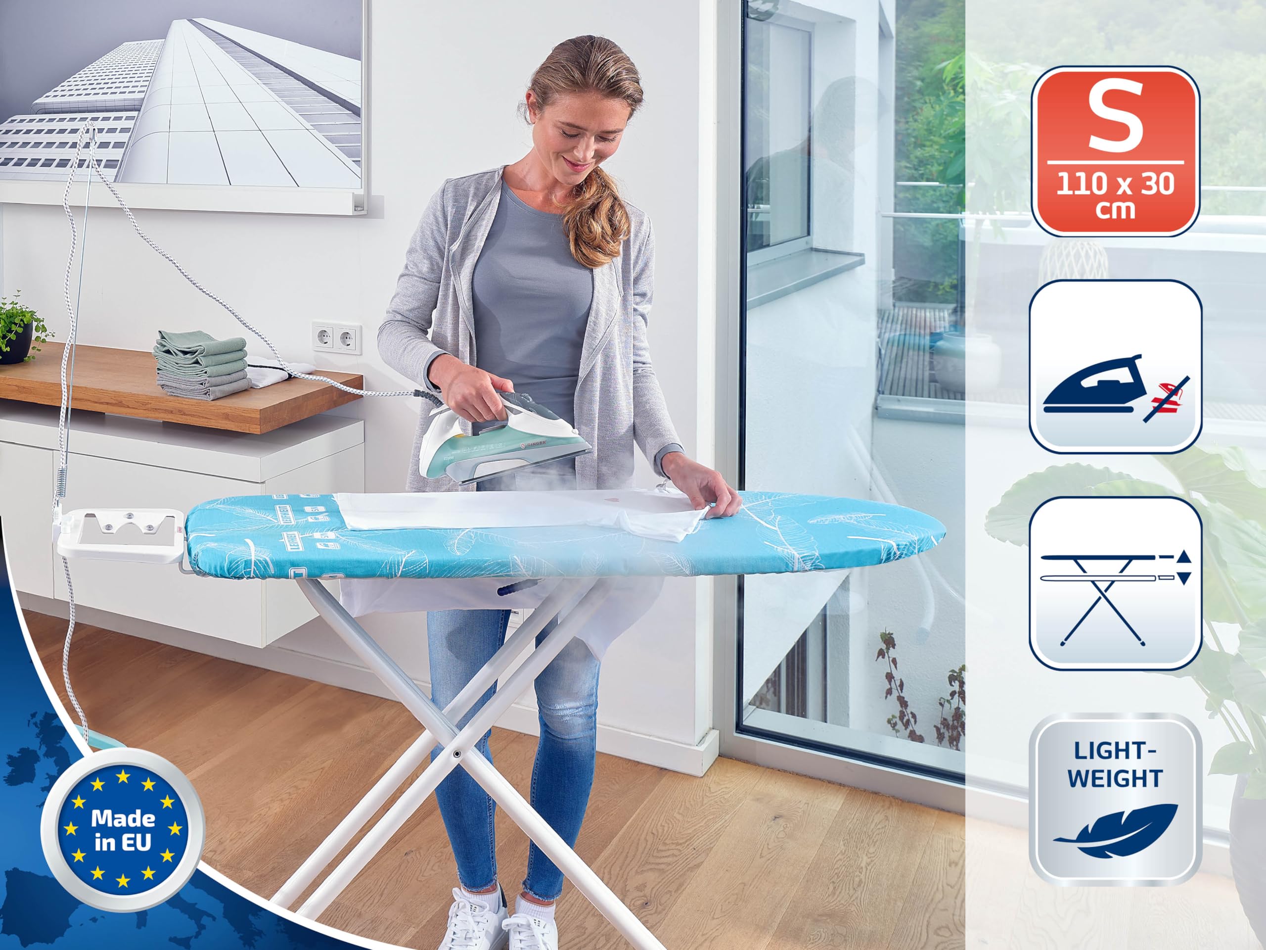 Leifheit 72584 ASSE da Stiro Compact S, Plastica, Blu, 110 x 30 cm