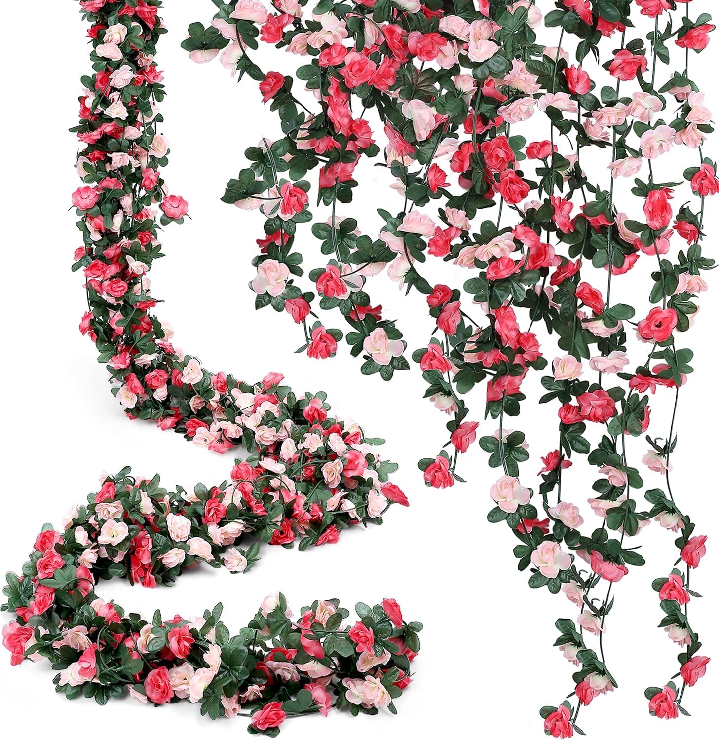 Dekorly Flower Garland, Artificial Rose Vine Flowers with Green Leaves Hanging for Room, Anniversary Wedding Birthday Christmas Wall Arch Decor, Spring Pink Flower | Pack of 2 | Length : 6FT-image-10