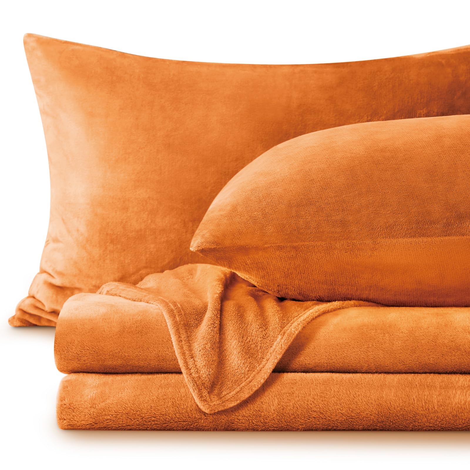 Photo 1 of BEDELITE Flannel Sheets Queen Size Burnt Orange - Super Soft Fall Fleece Sheets Set Fluffy Extra Plush, 4 Piece(Include Fitted Sheet, Flat Sheet, 2 Pillowcases)