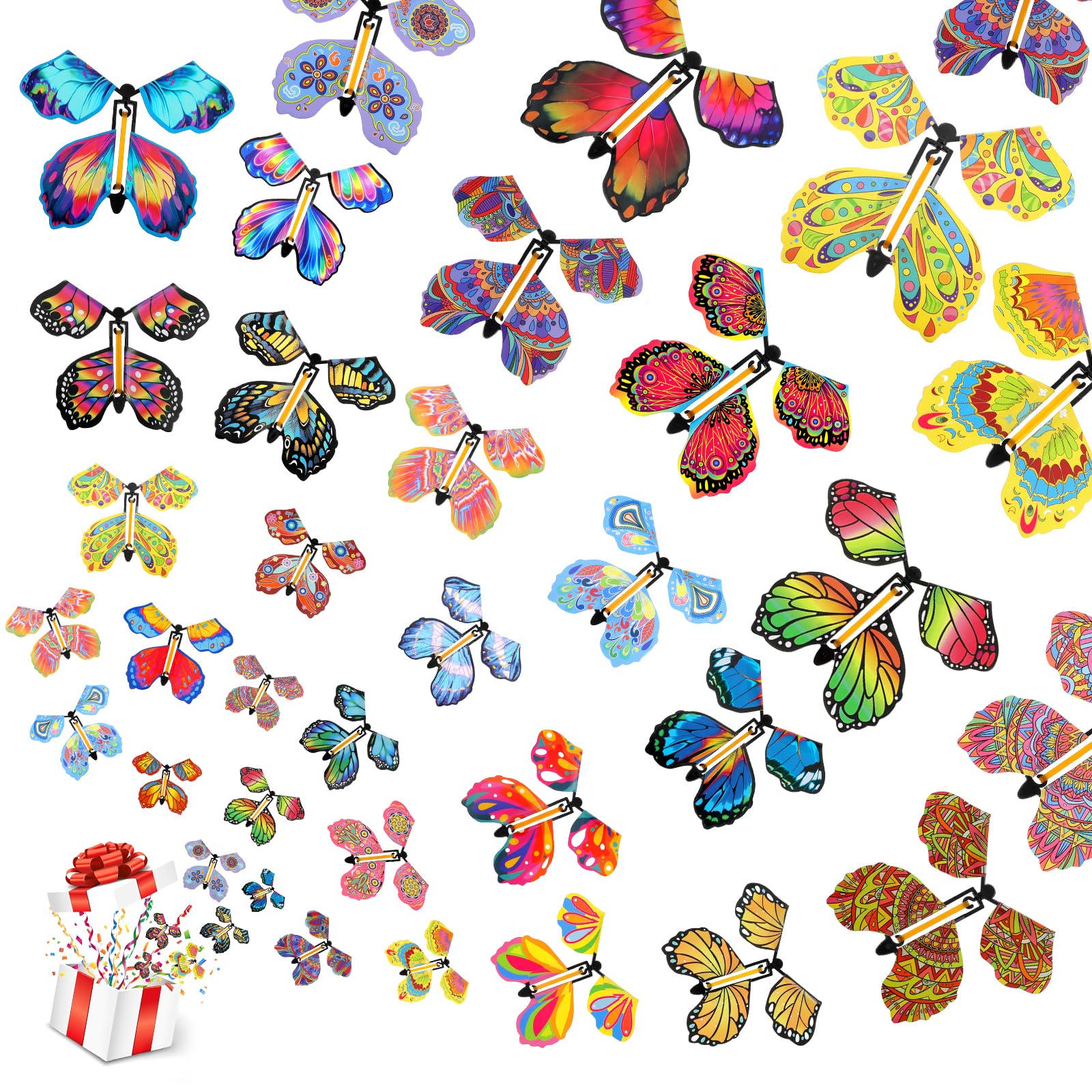 Kifmurase 100 Pcs Magic Flying Butterfly Toys, Wind Up Butterfly Cards Toy Fairy Flying Butterflies Cards for Centerpieces Suprise Explosion Box Gifts Birthday Wedding Party Decoration Anniversary