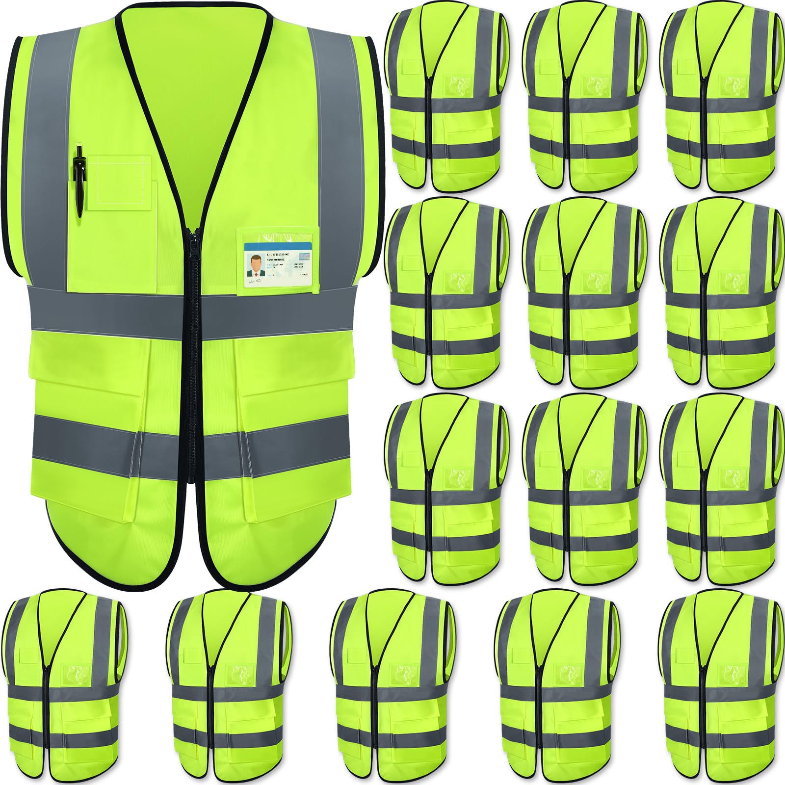 Sponsored Ad - JaGely 15 Pack Reflective Safety Vests with Pockets and Zipper Construction Work High Visibility Vest for Men Women(Medium,Fluorescent Green)