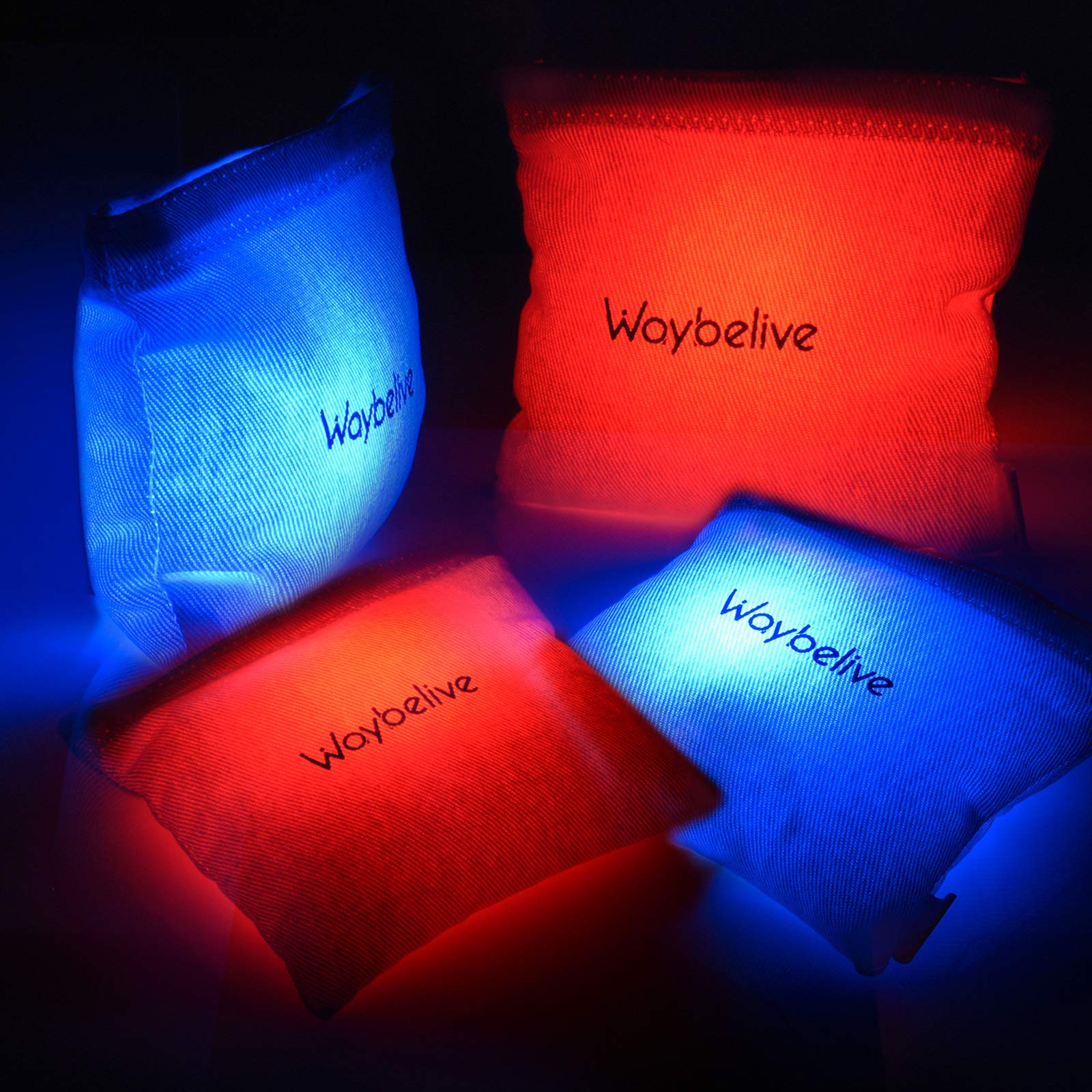 Waybelive 4-Pack LED Cornhole Bean Bags, Red & Blue