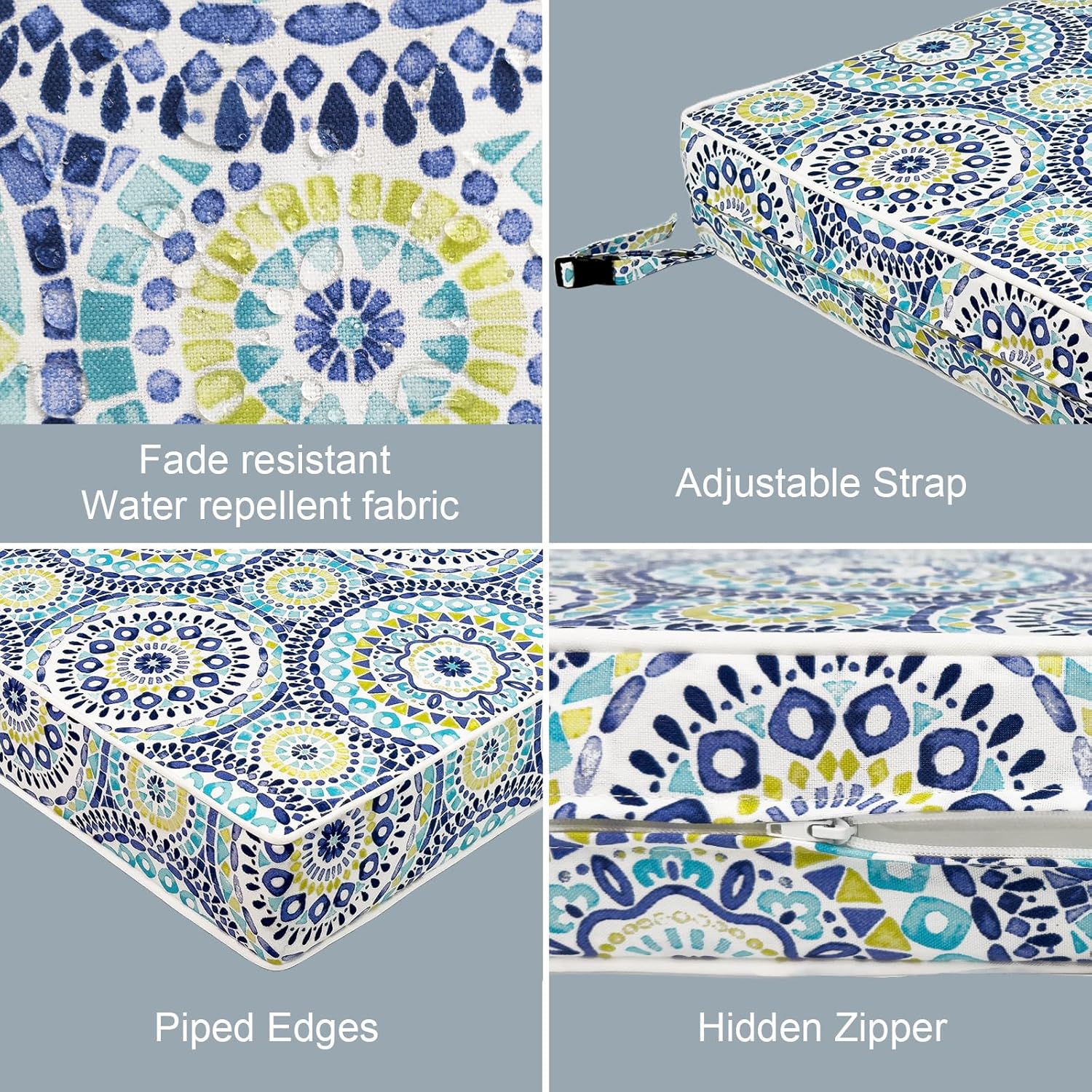 LVTXIII Patio Chair Cushions 19"x19"x3", Water-Repellent Outdoor Seat Cushions for Patio Furniture, Square Chair Pads with Ties for Home Garden Decoration, Set of 2, Delancey Lagoon