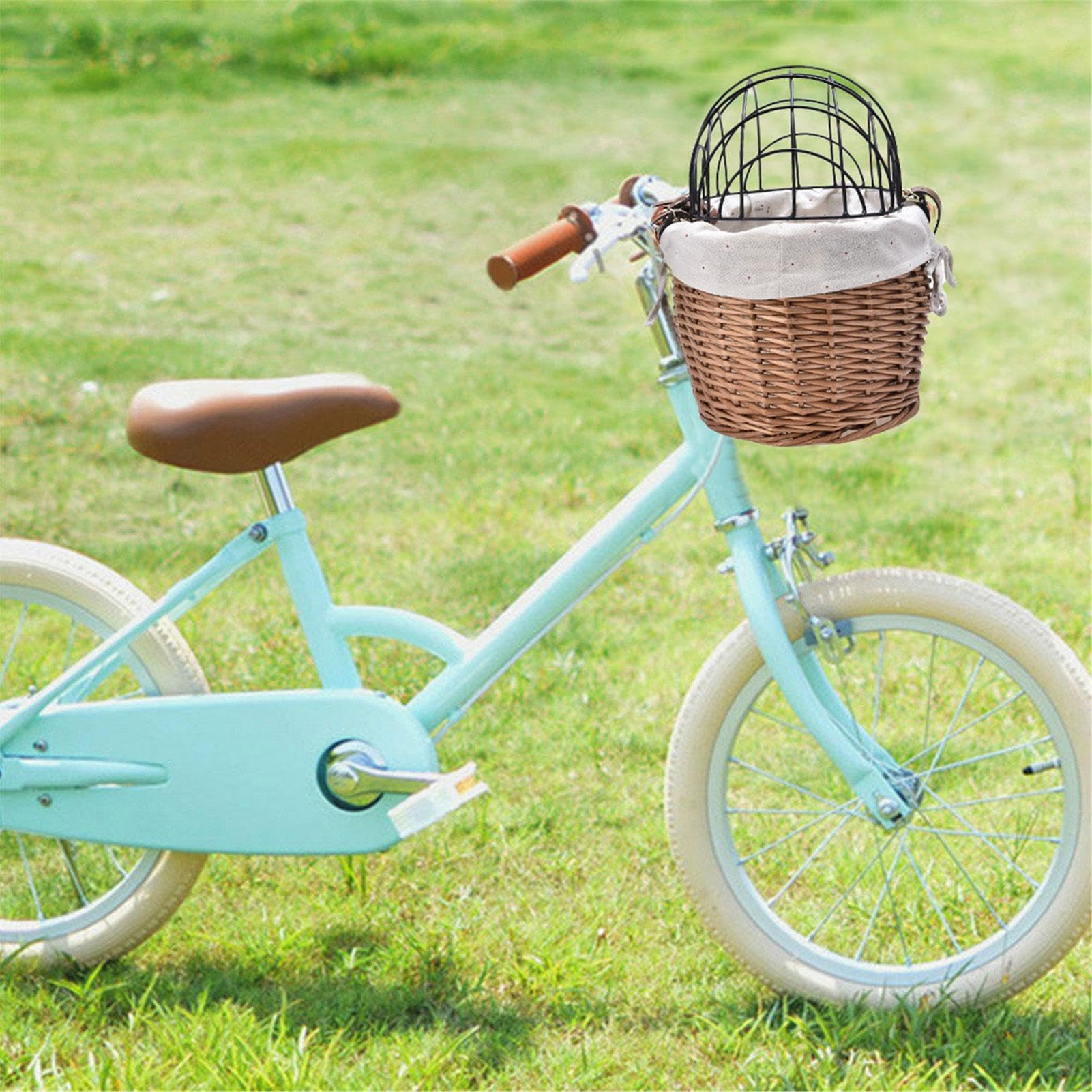 Cesta de bicicleta para perros | Cubierta de malla de alambre, cesta de bicicleta de mimbre para perros pequeños y gatos, transportador de perros desmontable para bicicleta