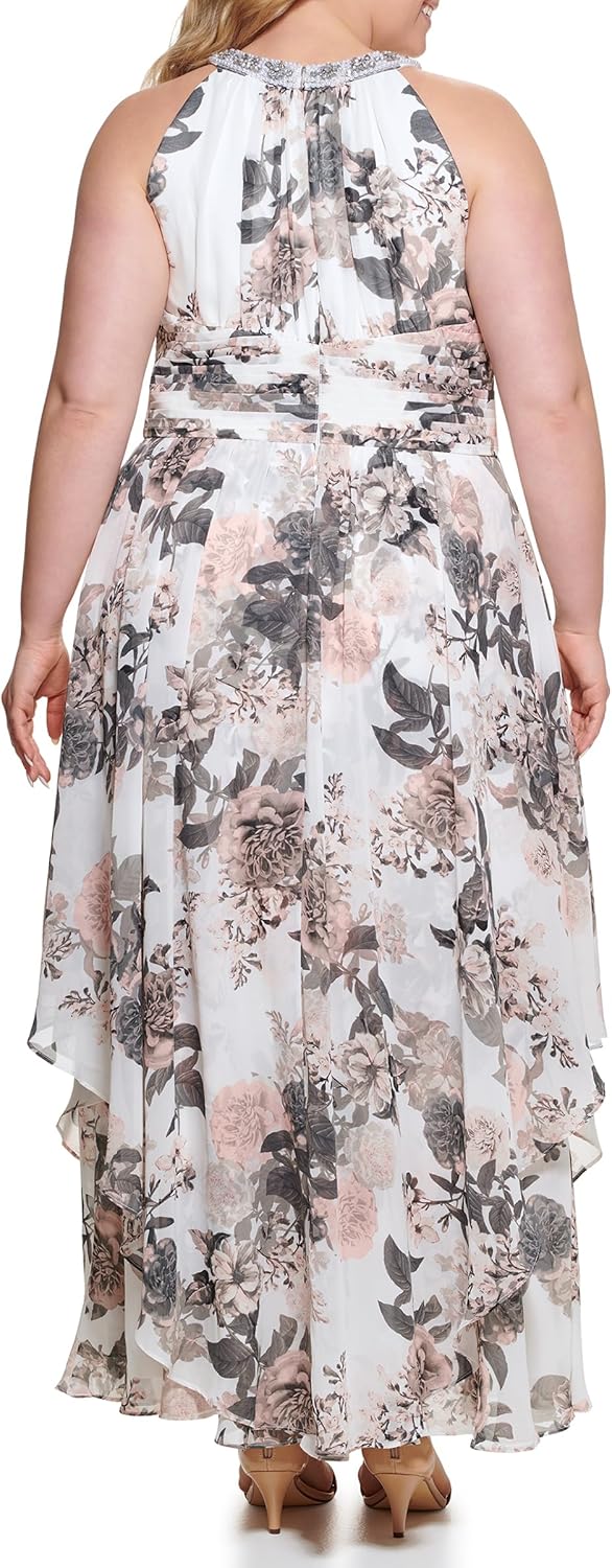 Eliza J Women's Sleeveles Halter Neck Keyhole Fit & Flare Chiffon Gown