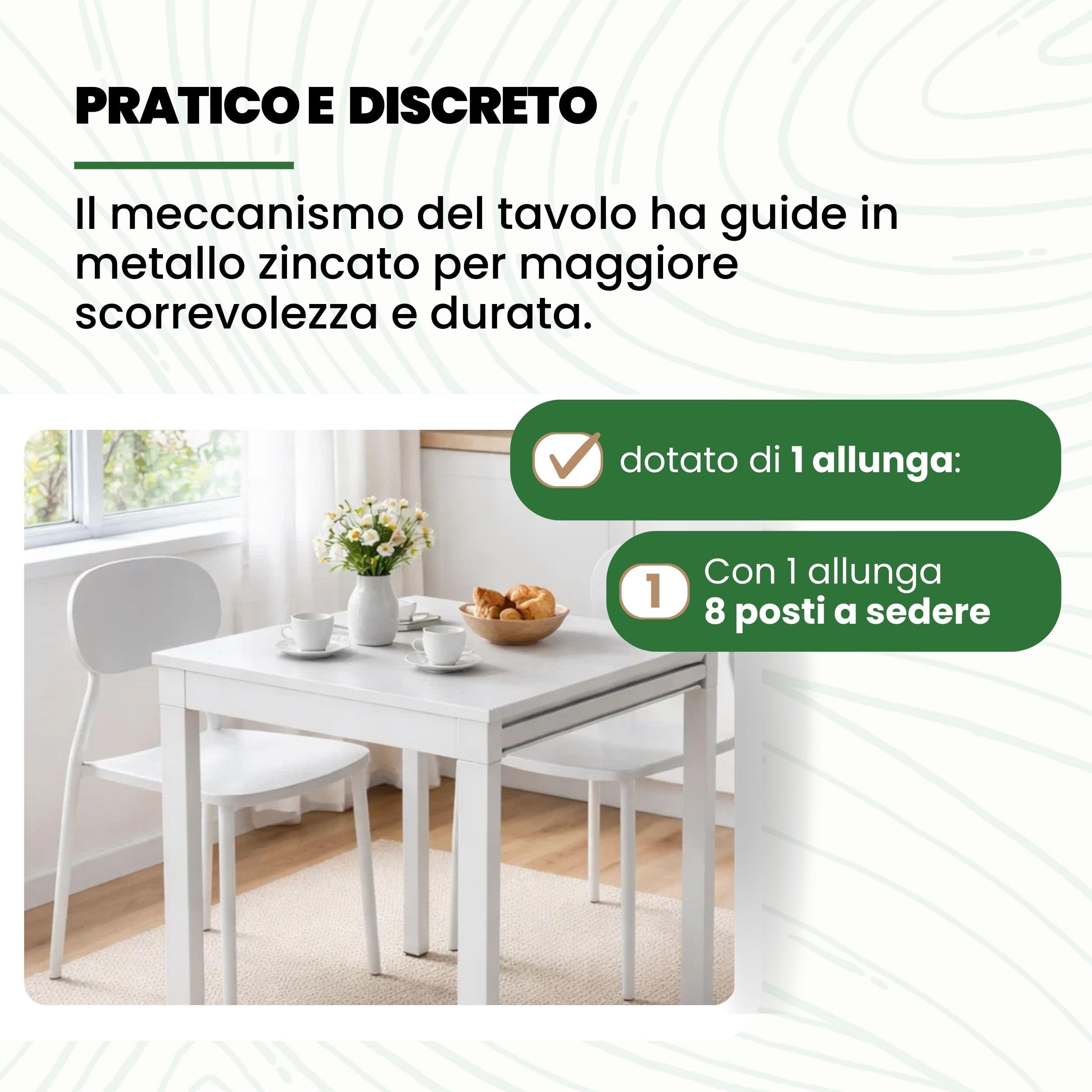 Mar.c.a. Design - Tavolo da Pranzo Allungabile Quadrato 90x90x75 cm - Allungabile Fino a 180 Cm con Piano in Vetro - Bianco - Made in Italy