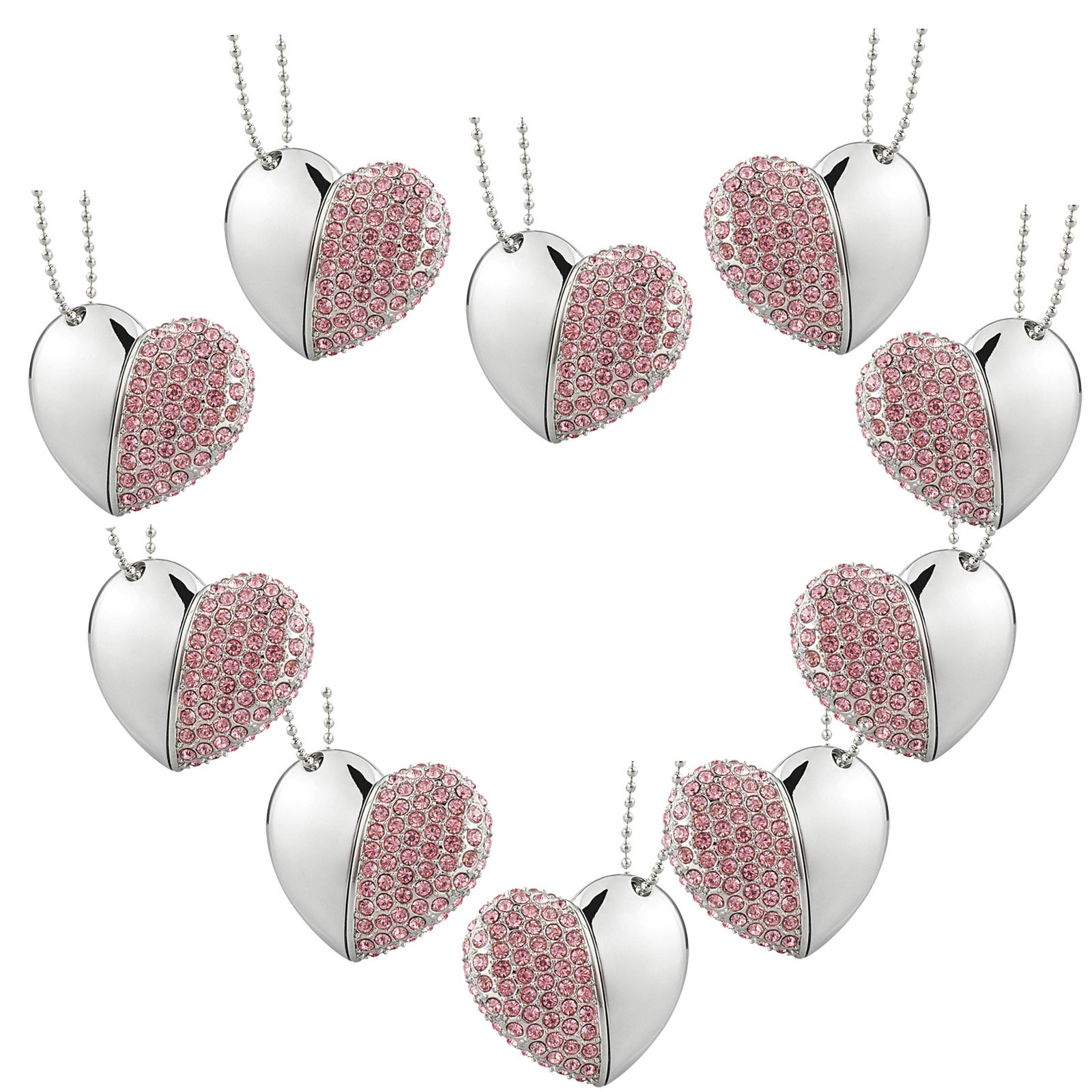 A Plus 10 Pezzi 8GB Chiavetta Memoria USB 2.0 Pen Drive Metal Heart Rosa