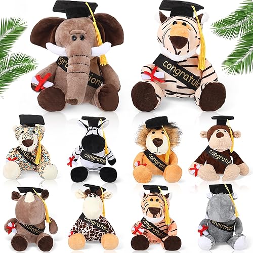 Miniatura 9 de HyDren Juego de 10 animales de peluche de safari de 9 pulgadas y elefante, jirafa, león, tigre, mono, rinoceronte, cebra, leopardo, hipopótamo, para
