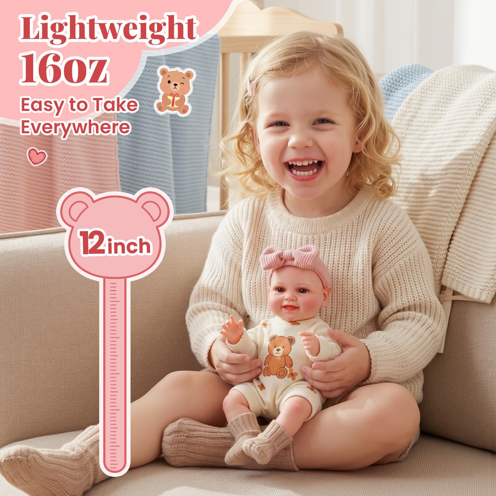 BABESIDE Lalka dla dzieci 30 cm realistyczny wygląd całego ciała z winylu z akcesoriami, dla dziewczynek powyżej 3 lat, idealna na fikcję, urodziny i Boże Narodzenie