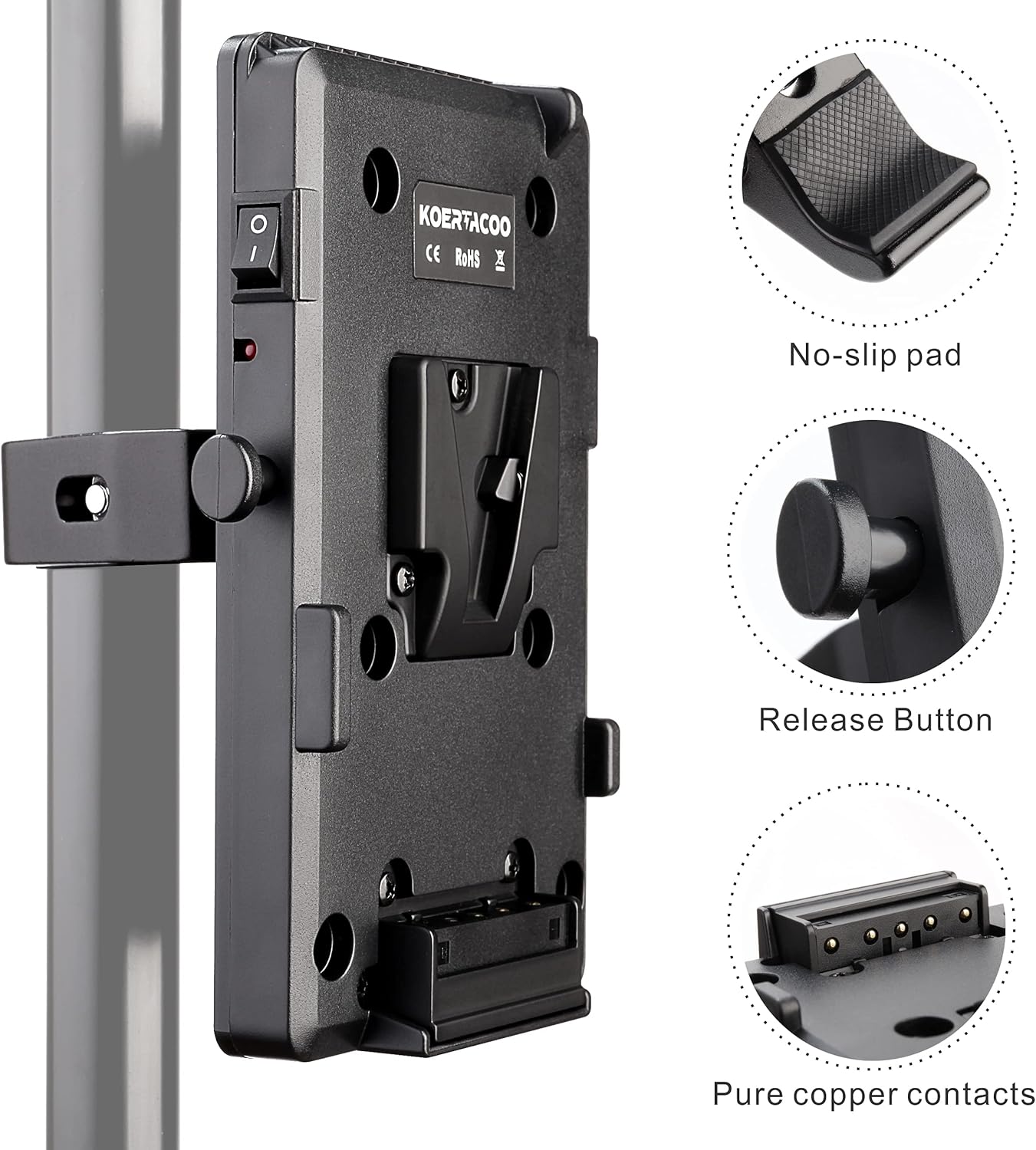 V-Mount Lock Battery Plate Power Supply Adapter + Super Clamp for Lighting Stand,Tripod, Support Rod.with D-TAP/DC/USB Power Output for Camcorder, DSLR Camera, LED Video Light, Monitor etc.