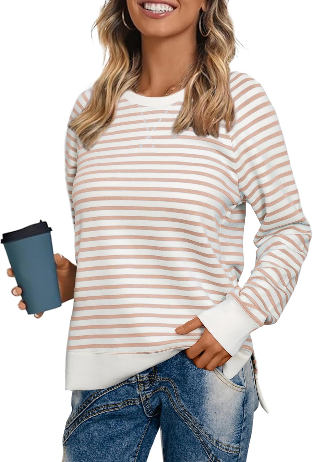 Glamaker Womens Long Sleeve Sweatshirt Casual Crewneck Sweatshirts Loose Fit Pullover Tops