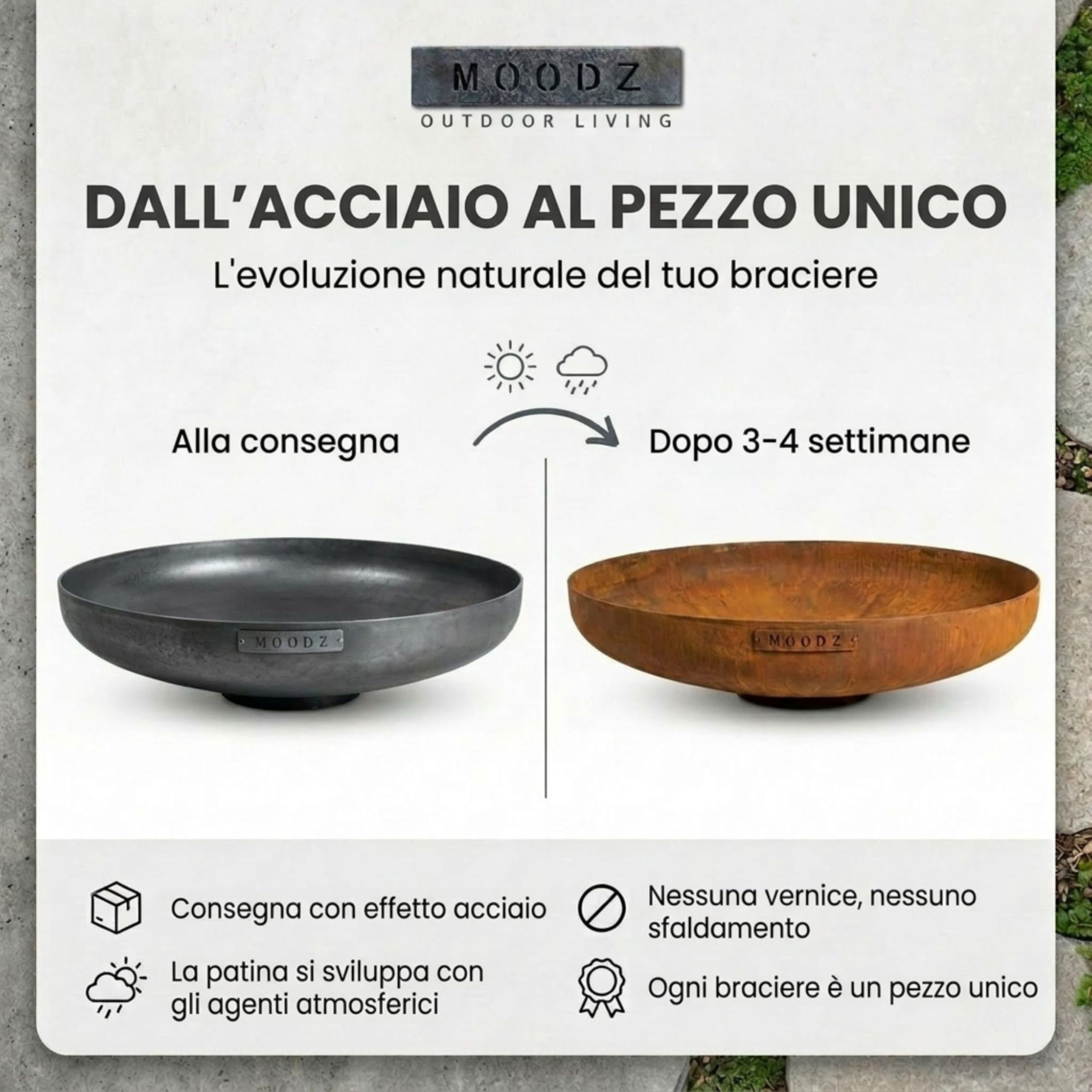 MOODZ Outdoor Living Braciere da Giardino Corten Ø100 cm