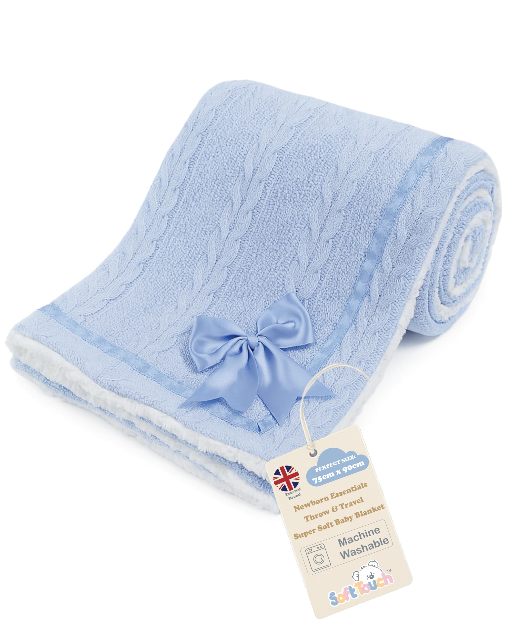 Soft Touch Newborn Essentials Cable Knit Baby Blanket with Sherpa Lining - Super Soft, Cosy, and Warm Blanket for Infants, Perfect for Swaddling and Cuddling — image 1