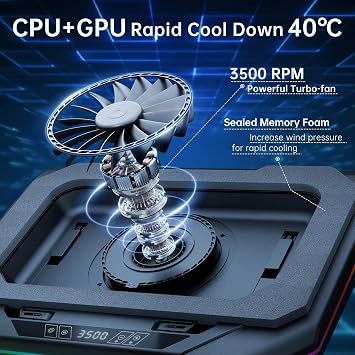 Cooling Pad for Dell G16 G15 G7 Gaming Laptop,It is Undoubtedly The King of Heat Dissipation,Cooler with Powerful Turbo Fan Can Fast Cooling,6 RGB Light Mode,Touch Start,LCD Screen