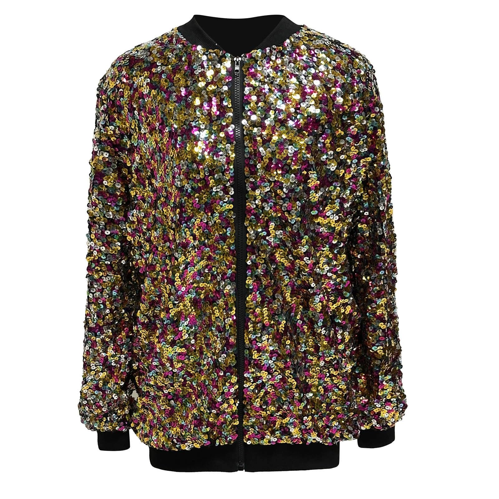 Pailletten Jacke Damen Glitzer Jacke, Damen Pailletten Open Front Blazer Langarm Glitzer Sakko Disco Outfit Blazer Langarm Sparkle Open Front Schalkragen Cardigan