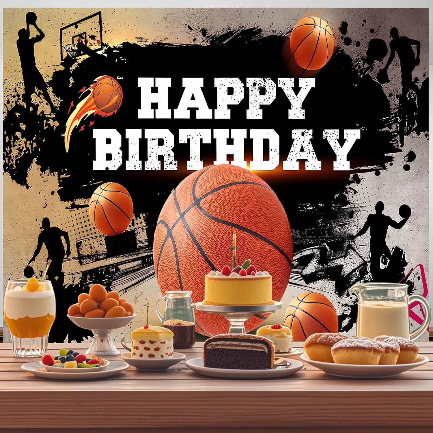 Basketball Photo Backdrop Sports Wall Tapestry Happy Birthday Photography Background Sneaker Themed Birthday Party Decorations Banner for Teen Boys, 7x5ft - Image 2