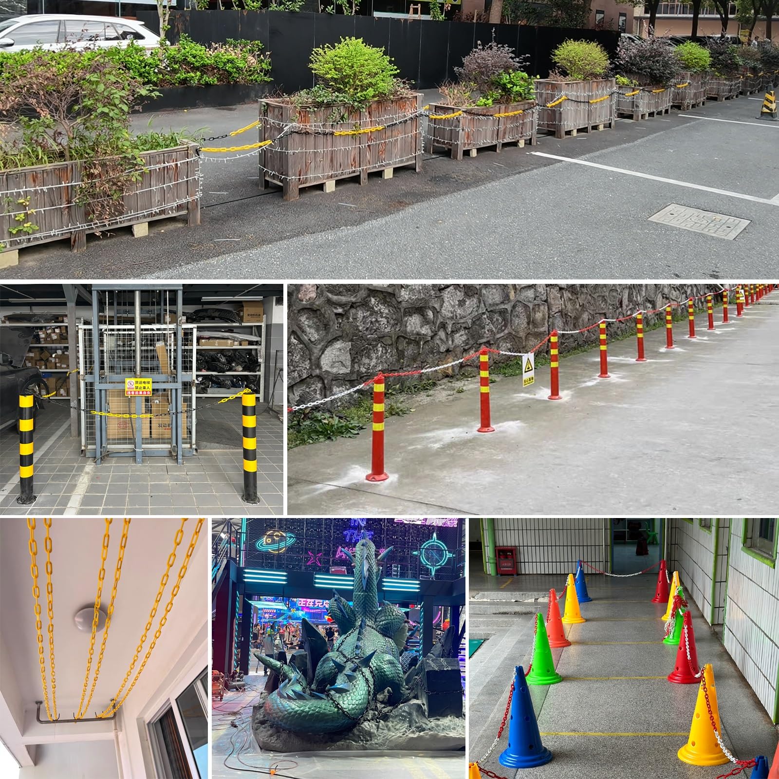 Cono de señalización de estacionamiento de Alta Resistencia - Cadena de Seguridad Negra de 200 pies con eslabones de plástico para Control de multitudes, gestión de Filas, barreras