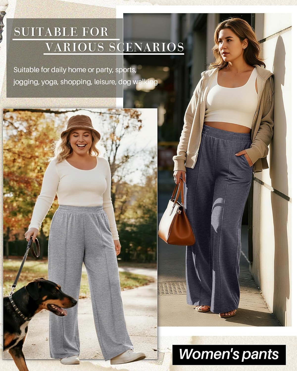 3 Pack Women's Plus Size Pants Wide Leg High Waist Casual Lounge Yoga Pants Baggy Stretchy Seams Joggers Trousers - Image 3