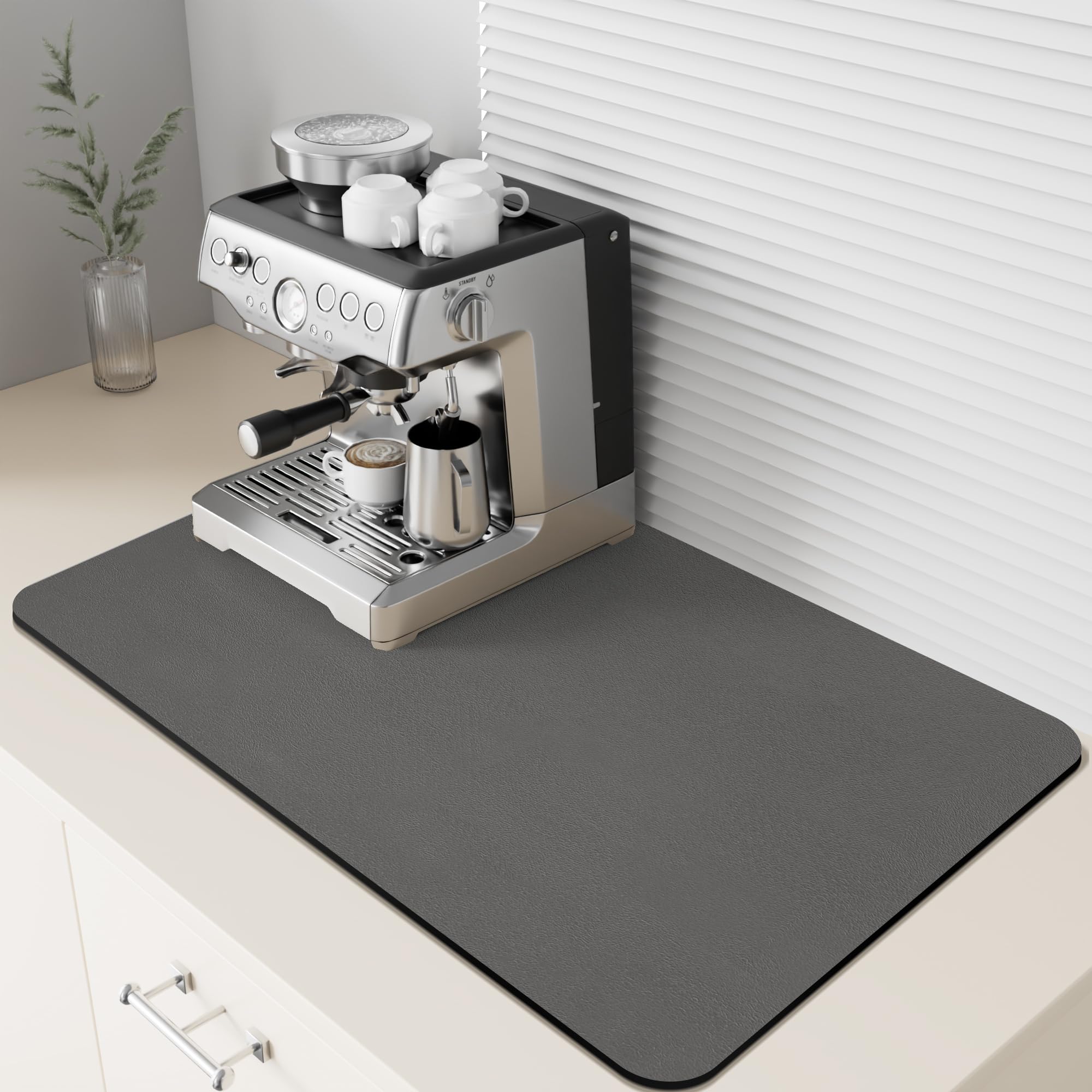 Coffee Mat Rubber Backed Coffee Machine Mat , Absorbent Dish Drying Mat for Kitchen Counter - Bar Mats for Countertops Accessories Fit Under Coffee Maker Espresso Machine (Dark Grey, 44 x 71 cm)