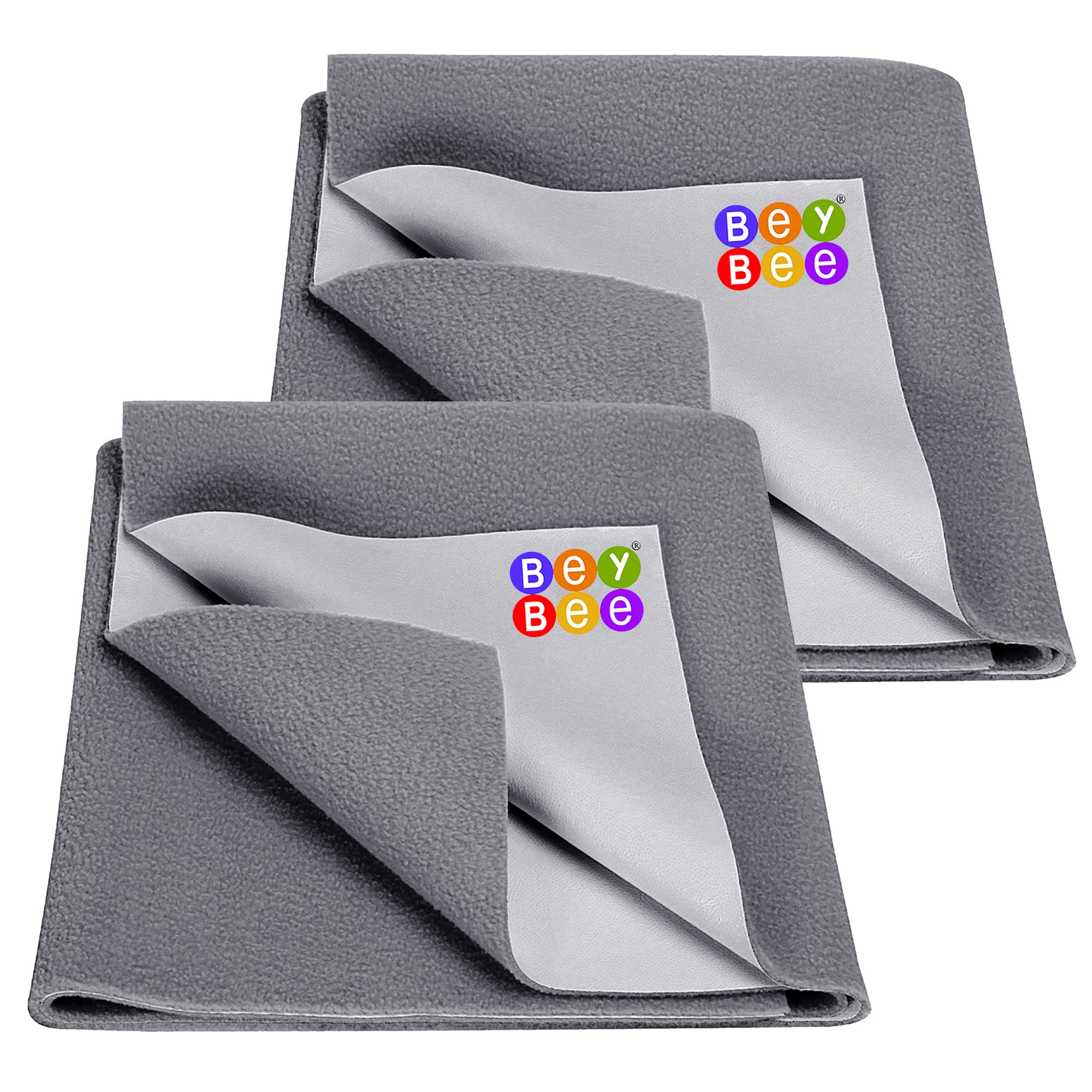 BeyBee Instadry Anti-Piling Fleece Extra Absorbent Quick Dry Sheet for New Born Babies, Cotton Bed Protector Mattress, Reusable Waterproof baby Cot sheet for Toddler Infant, Small size Pack of 2 (70x50cm, Grey)