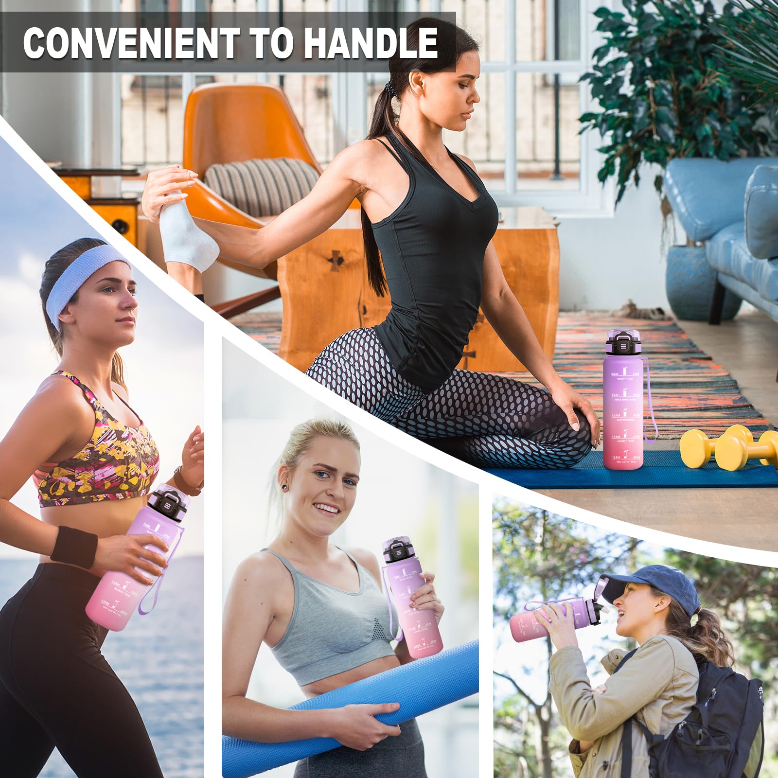 JAPORIA Borraccia 1L, Bottiglia Acqua Motivazionale con Cannuccia, a Prova di Perdite, Indicatore del Tempo, per Ufficio, Escursionismo