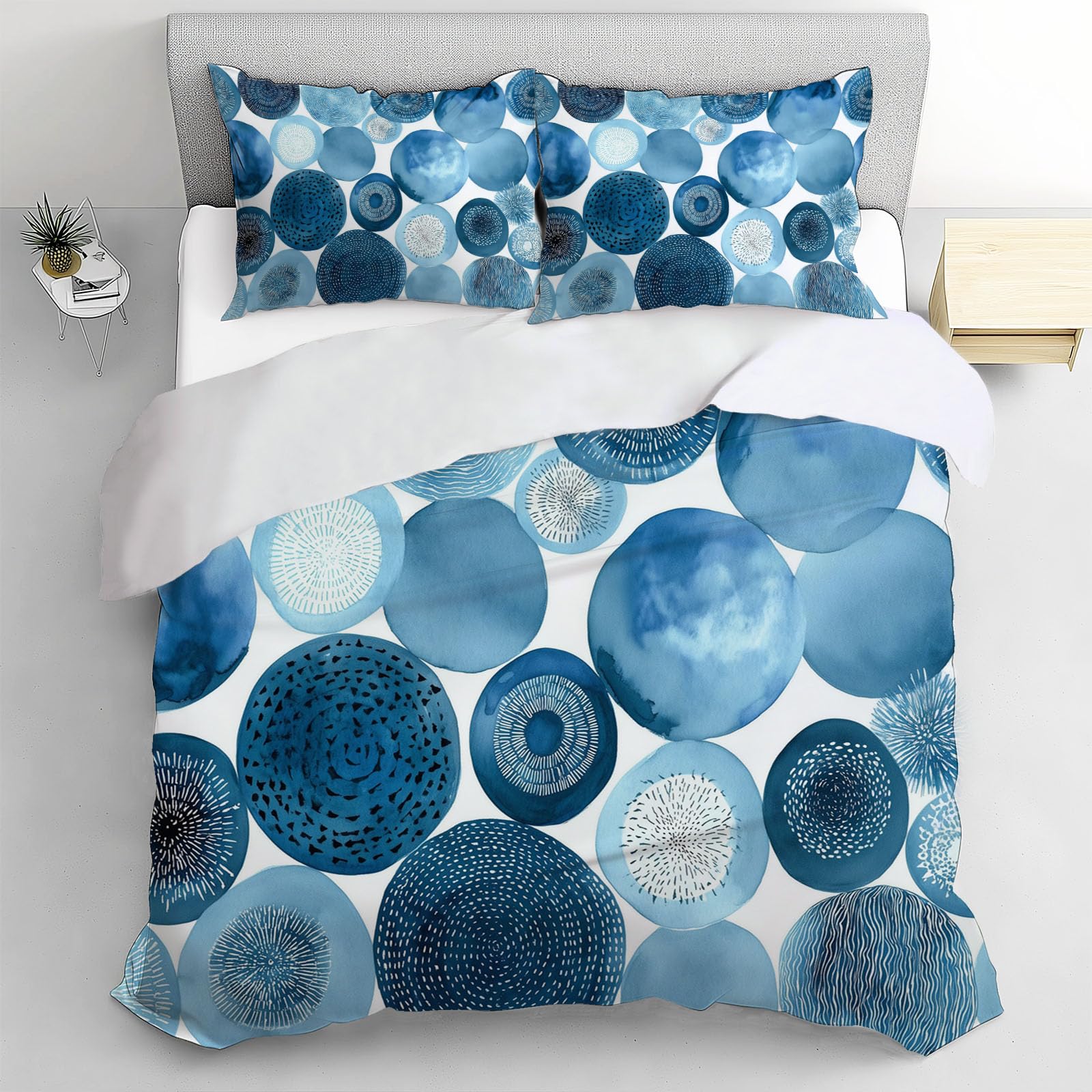 Housse de couette 240x260cm en microfibre douce parure de lit géométrie aquarelle bleu
