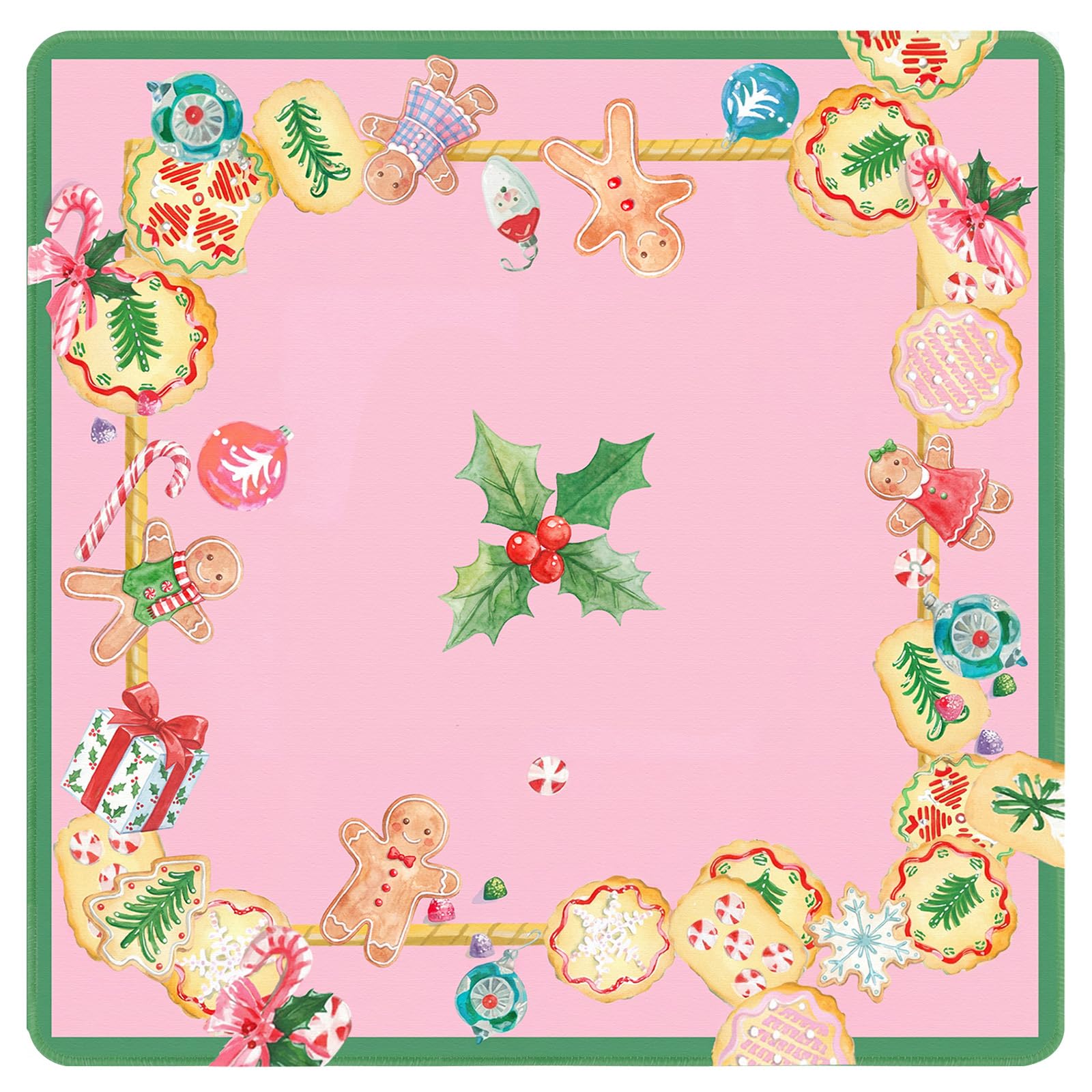Seenelling Mahjong Mat Tapis de table antidérapant Noël Cookies