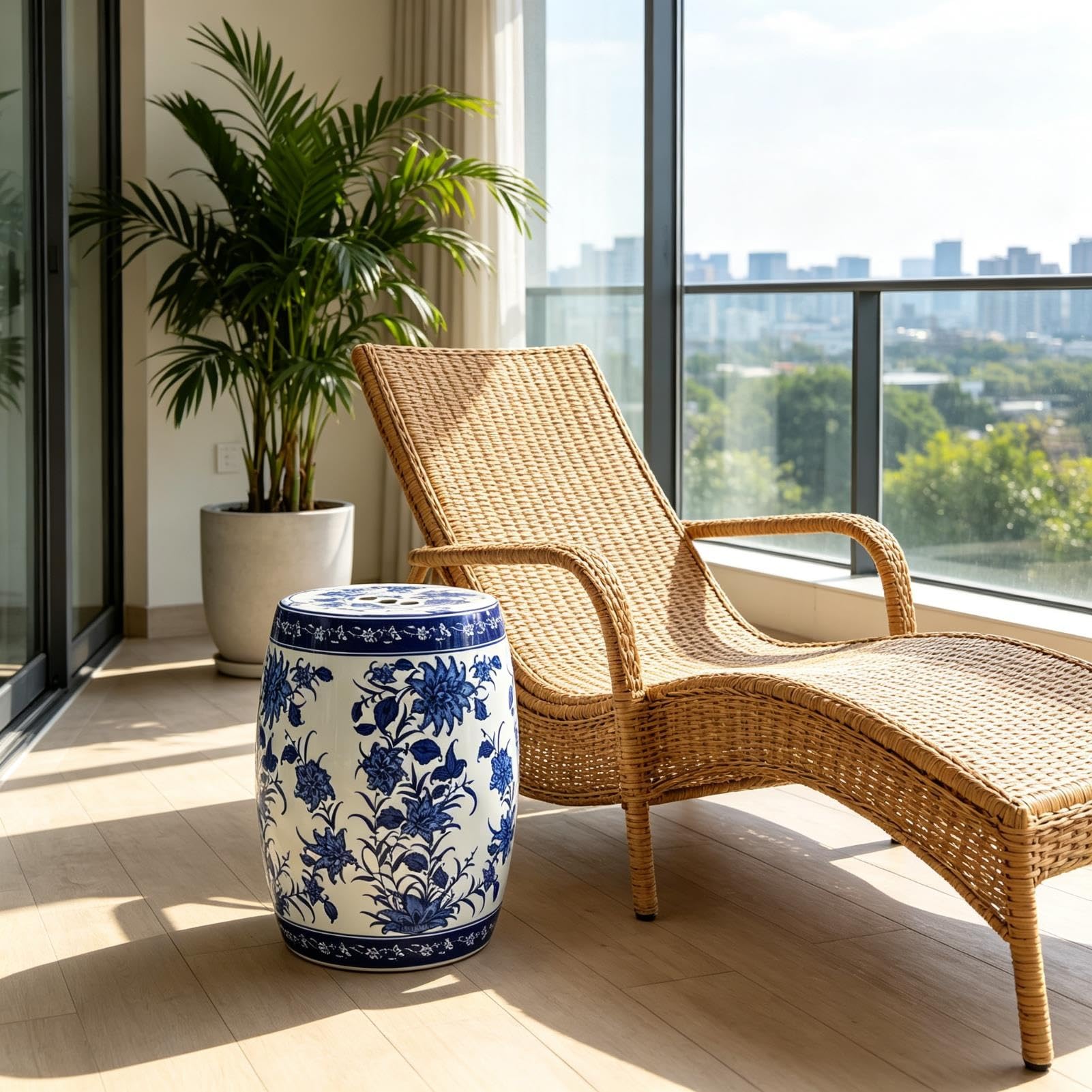 Dekoracyjny Ceramiczny Stołek Ogrodowy - Kwiatowy Chinoiserie Ceramiczny Stołek Do Bębna - Przeszklony Stołek Przewijania Ogrodu Na Zewnątrz, Salonu, Tarasu